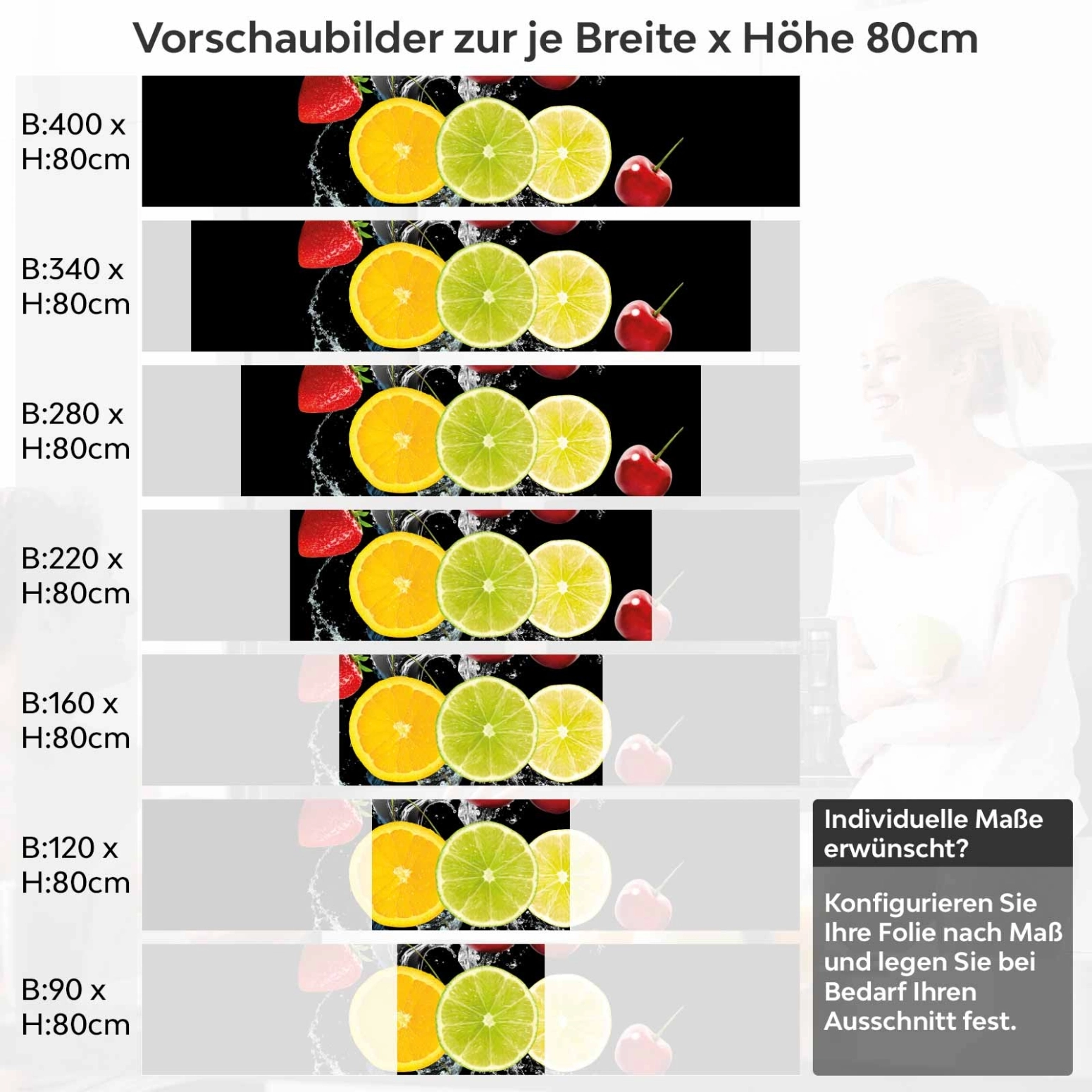 Küchenrückwand Folie Zitrusfrüchte Variantenauswahl Vorschaubild Höhe 80cm
