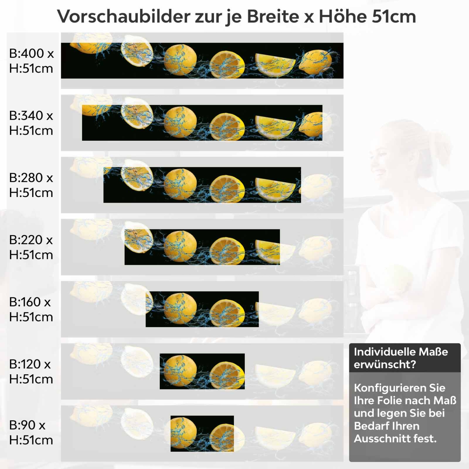 Küchenrückwand Folie Laranjas Variantenauswahl Vorschaubild Höhe 51cm