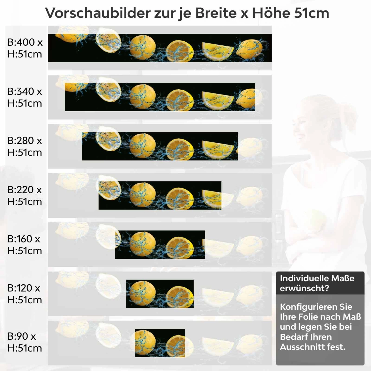Küchenrückwand Folie Laranjas Variantenauswahl Vorschaubild Höhe 51cm