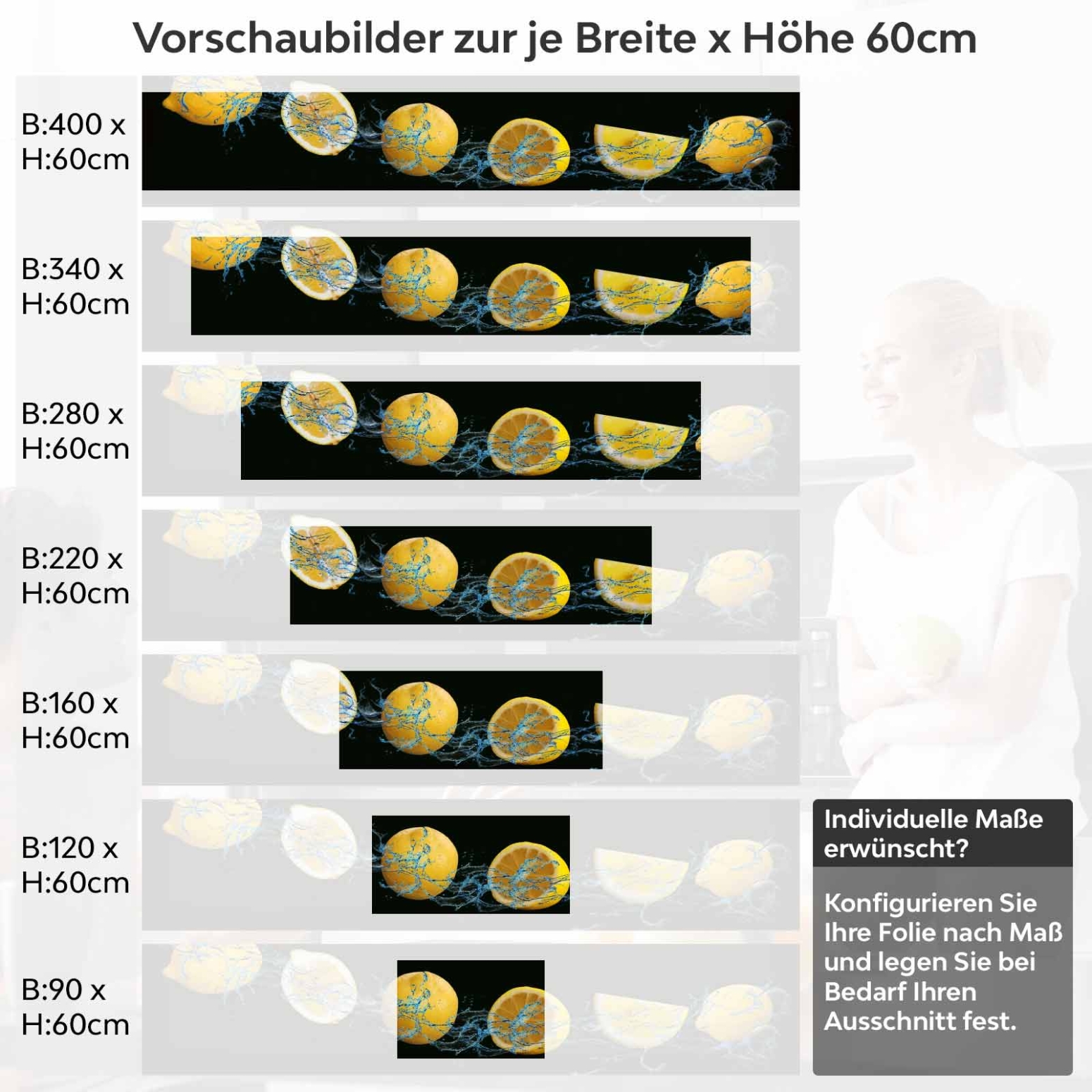Küchenrückwand Folie Laranjas Variantenauswahl Vorschaubild Höhe 60cm
