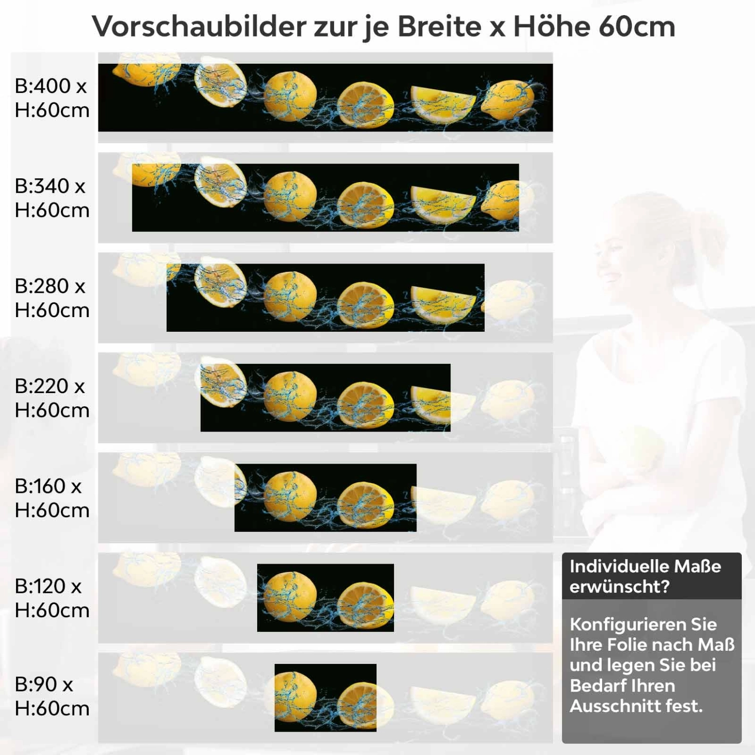 Küchenrückwand Folie Laranjas Variantenauswahl Vorschaubild Höhe 60cm