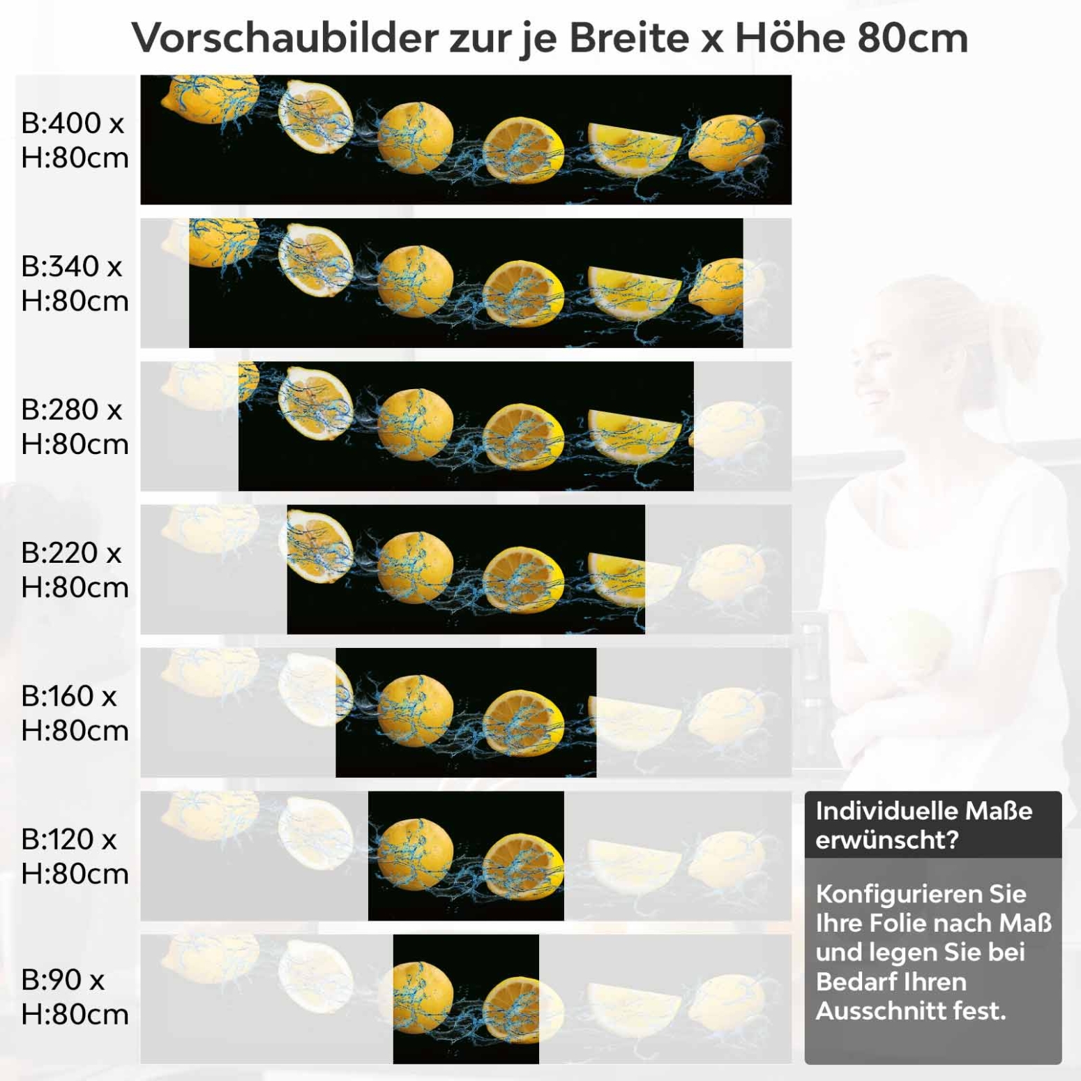 Küchenrückwand Folie Laranjas Variantenauswahl Vorschaubild Höhe 80cm