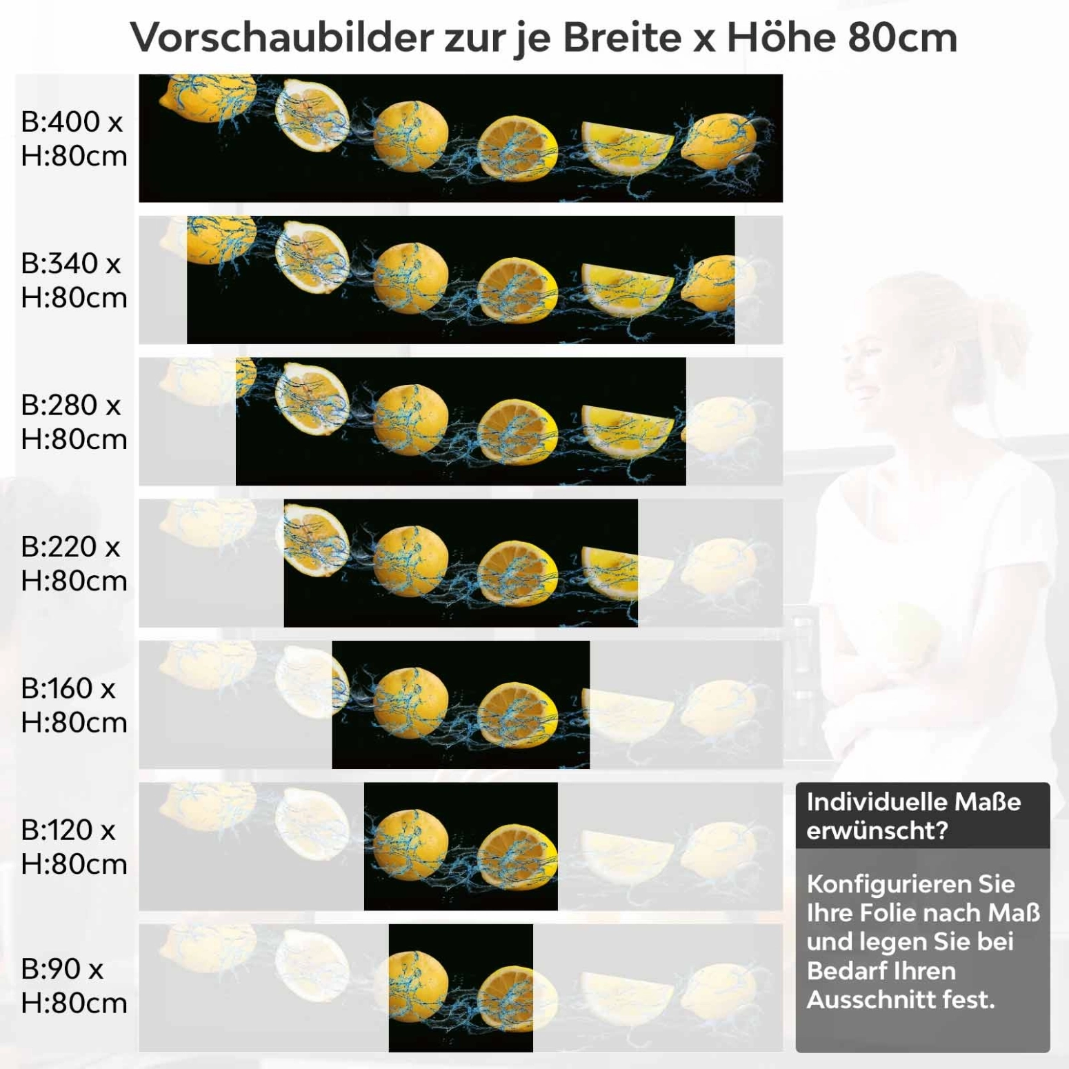 Küchenrückwand Folie Laranjas Variantenauswahl Vorschaubild Höhe 80cm