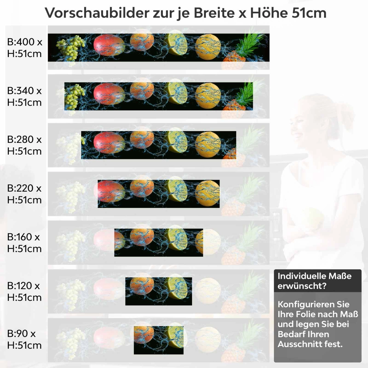 Küchenrückwand Folie Meyve Variantenauswahl Vorschaubild Höhe 51cm