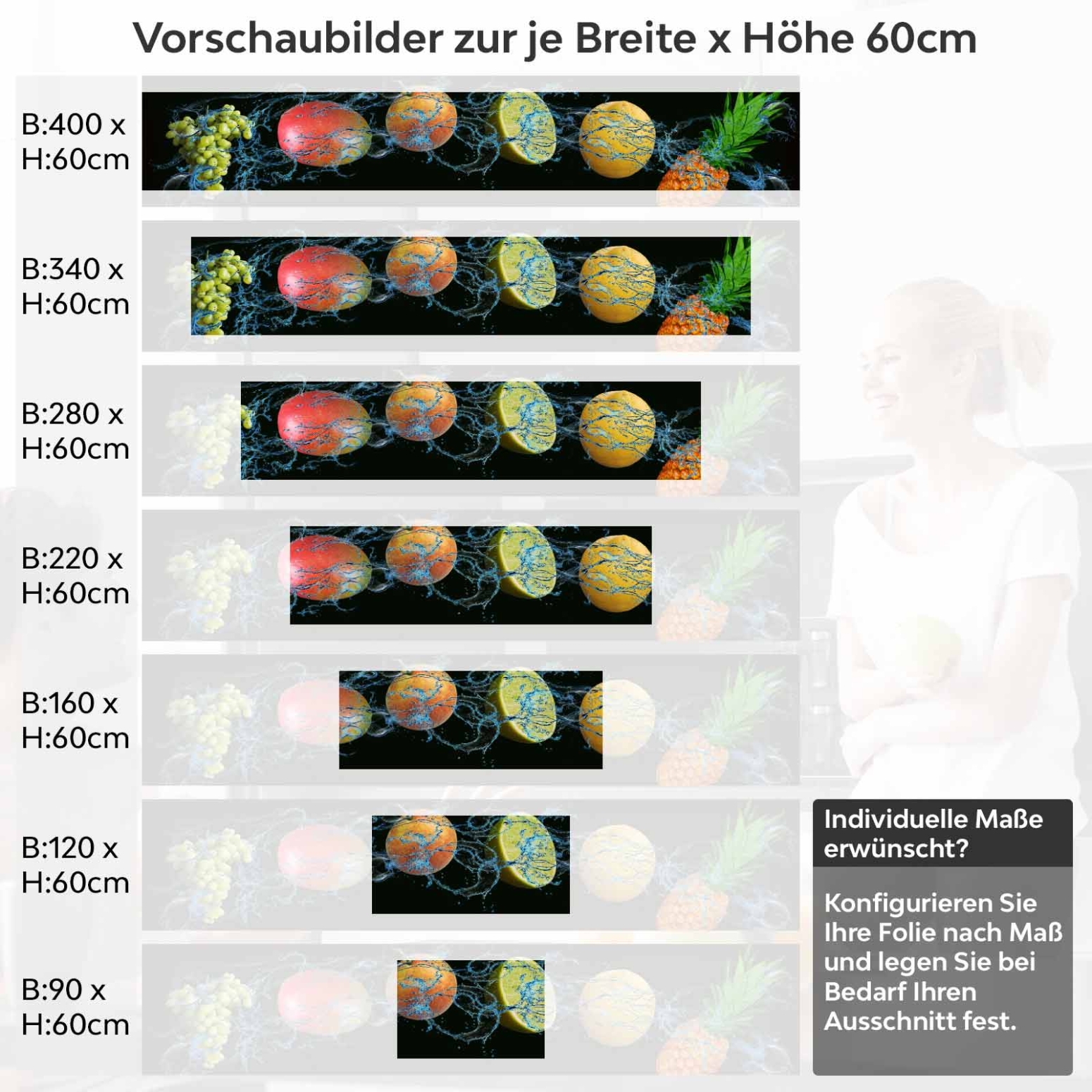 Küchenrückwand Folie Meyve Variantenauswahl Vorschaubild Höhe 60cm