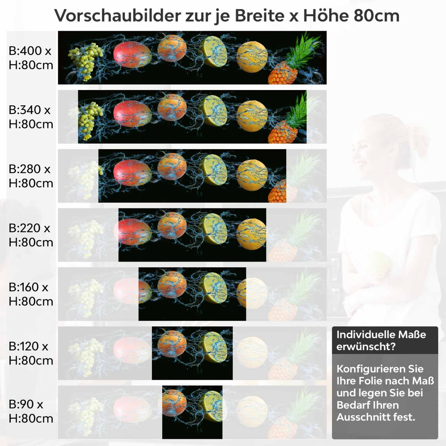 Küchenrückwand Folie Meyve Variantenauswahl Vorschaubild Höhe 80cm