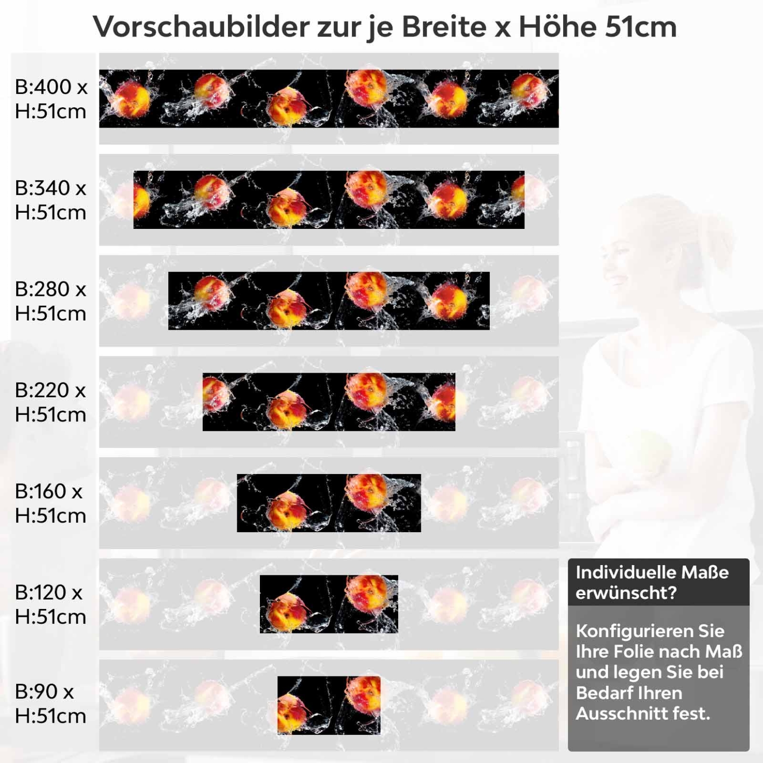 Küchenrückwand Folie Äpfel Splash Variantenauswahl Vorschaubild Höhe 51cm