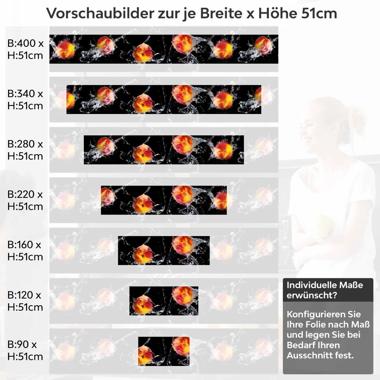Küchenrückwand Folie Äpfel Splash Variantenauswahl Vorschaubild Höhe 51cm