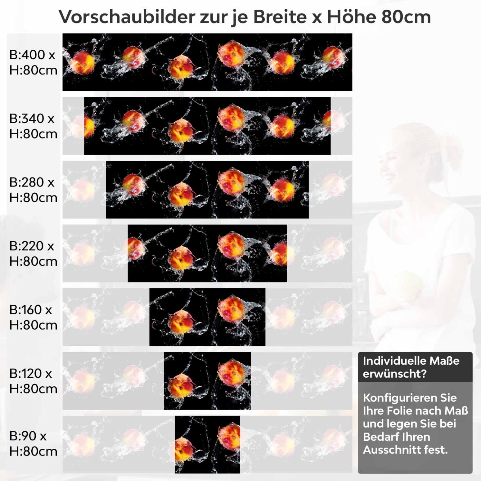 Küchenrückwand Folie Äpfel Splash Variantenauswahl Vorschaubild Höhe 80cm