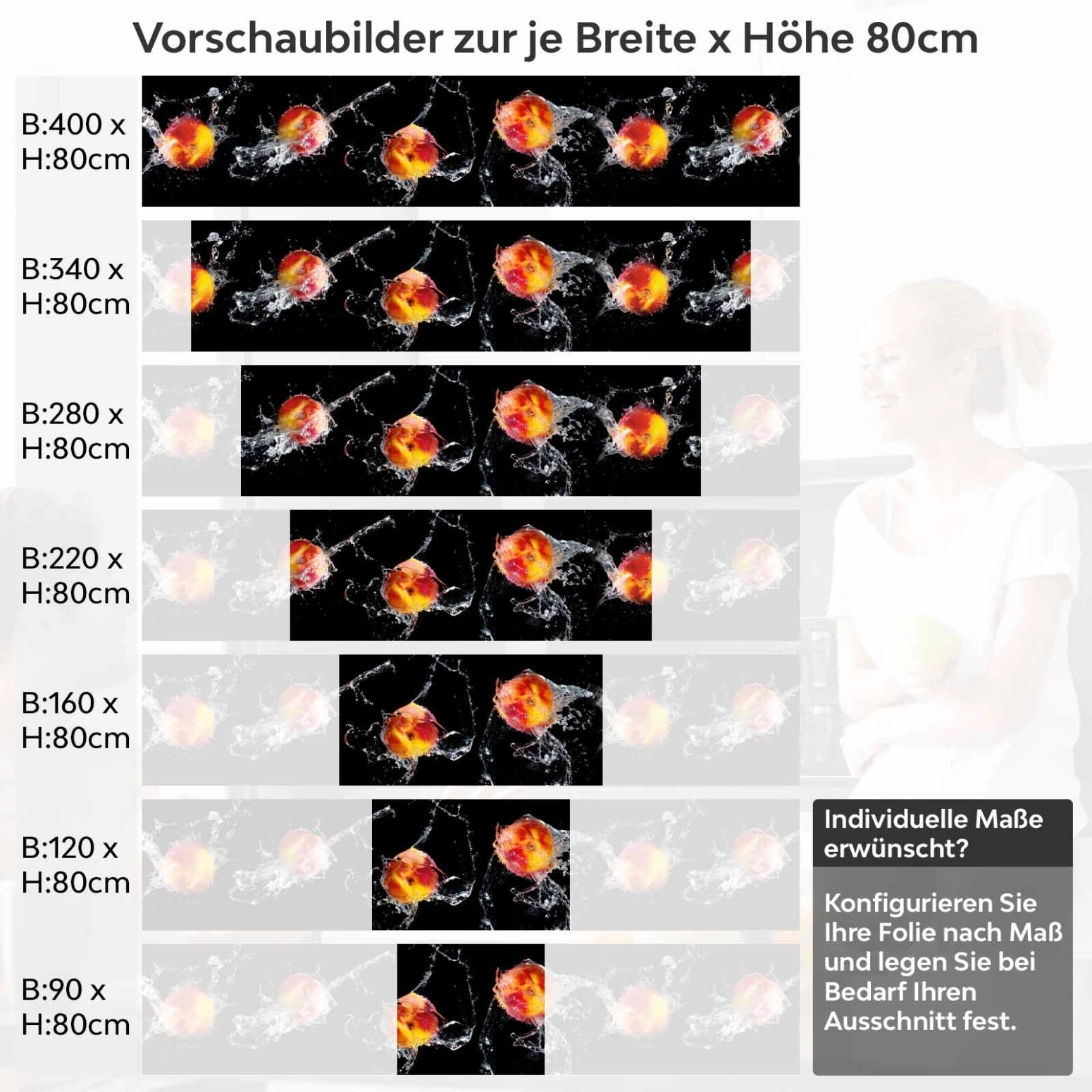 Küchenrückwand Folie Äpfel Splash Variantenauswahl Vorschaubild Höhe 80cm