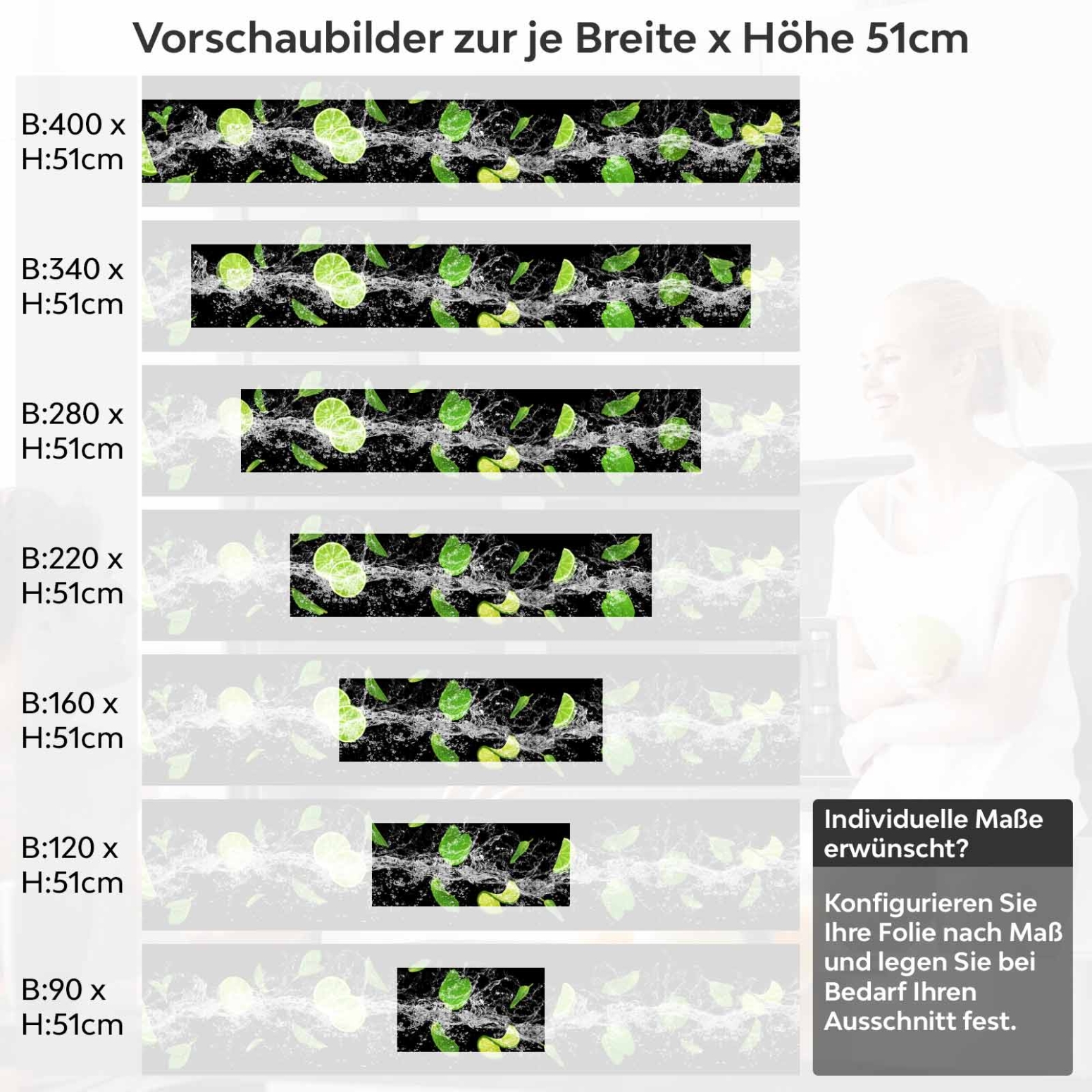 Küchenrückwand Folie Zitrusfrüchte Splash Variantenauswahl Vorschaubild Höhe 51cm