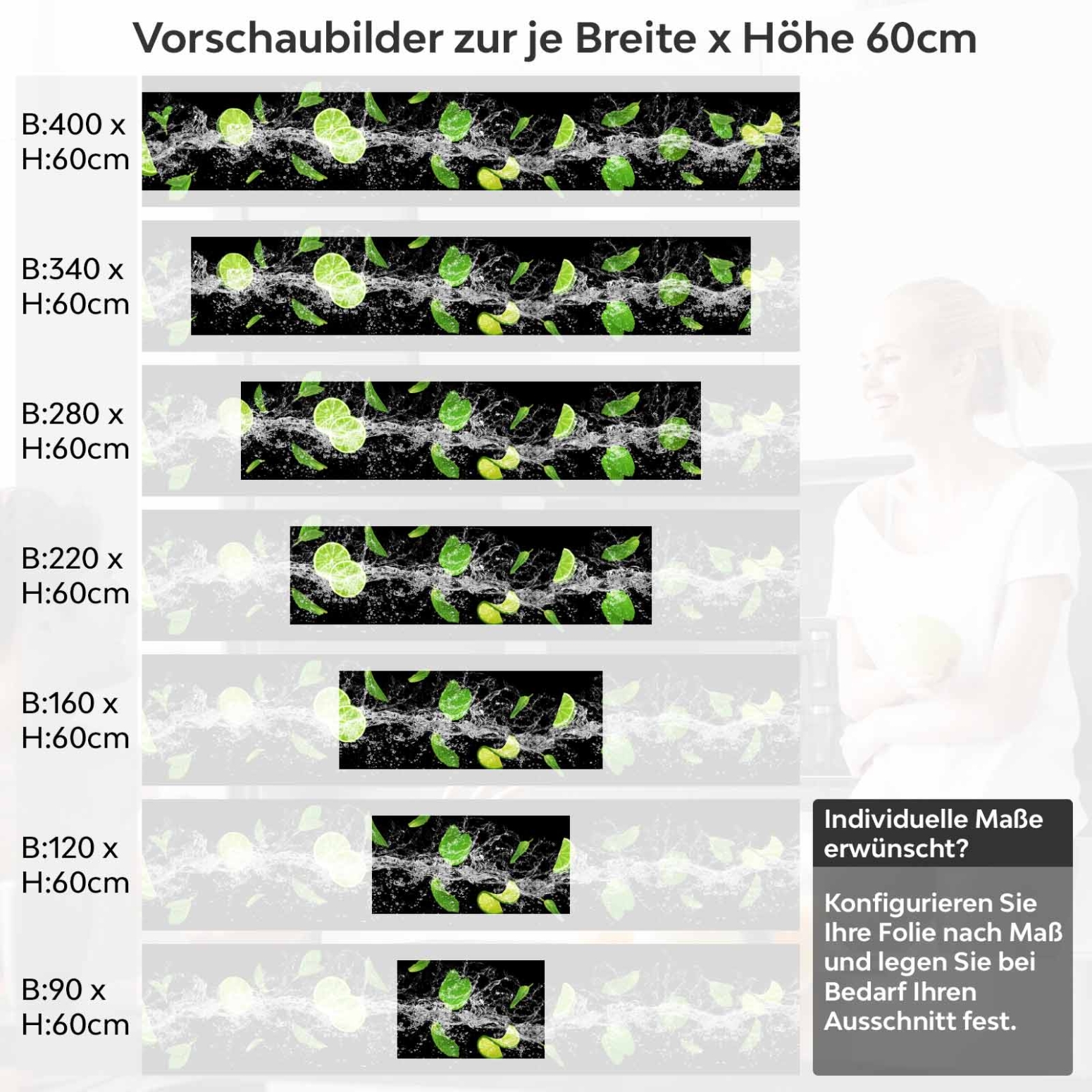 Küchenrückwand Folie Zitrusfrüchte Splash Variantenauswahl Vorschaubild Höhe 60cm