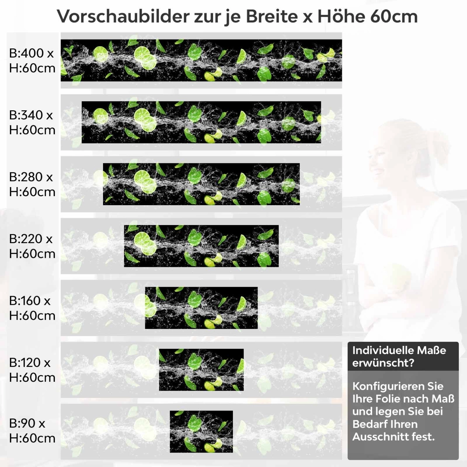 Küchenrückwand Folie Zitrusfrüchte Splash Variantenauswahl Vorschaubild Höhe 60cm