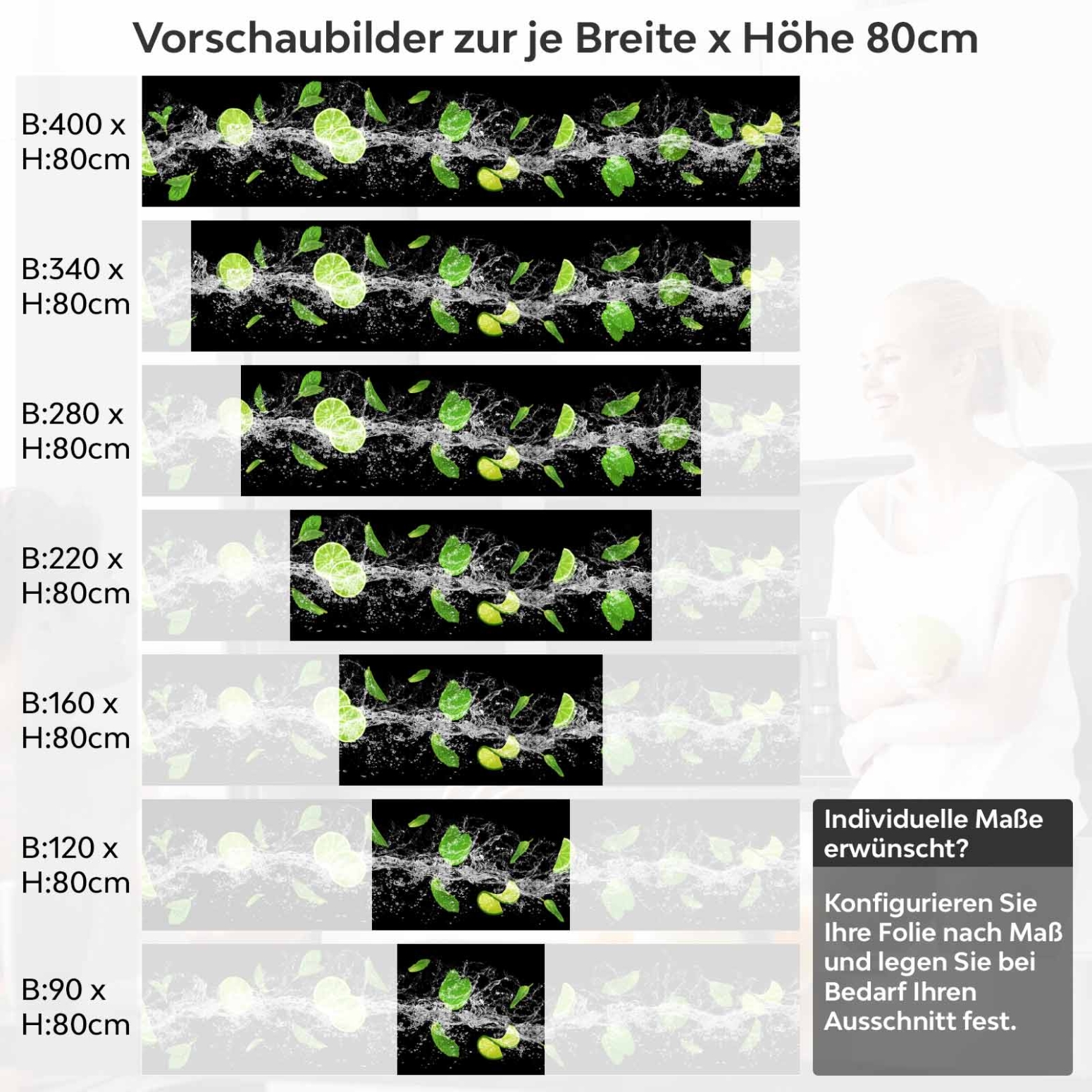 Küchenrückwand Folie Zitrusfrüchte Splash Variantenauswahl Vorschaubild Höhe 80cm