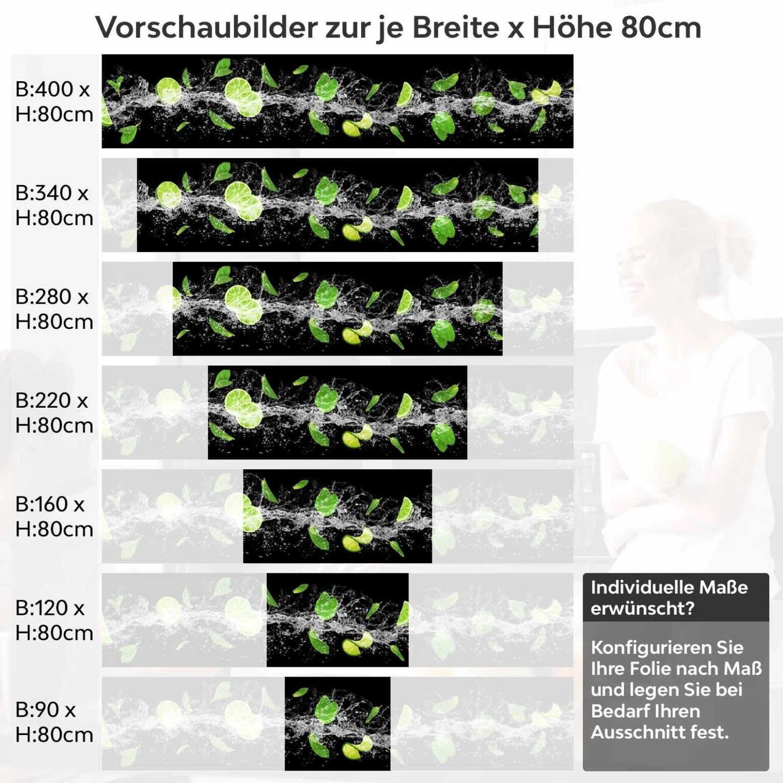 Küchenrückwand Folie Zitrusfrüchte Splash Variantenauswahl Vorschaubild Höhe 80cm