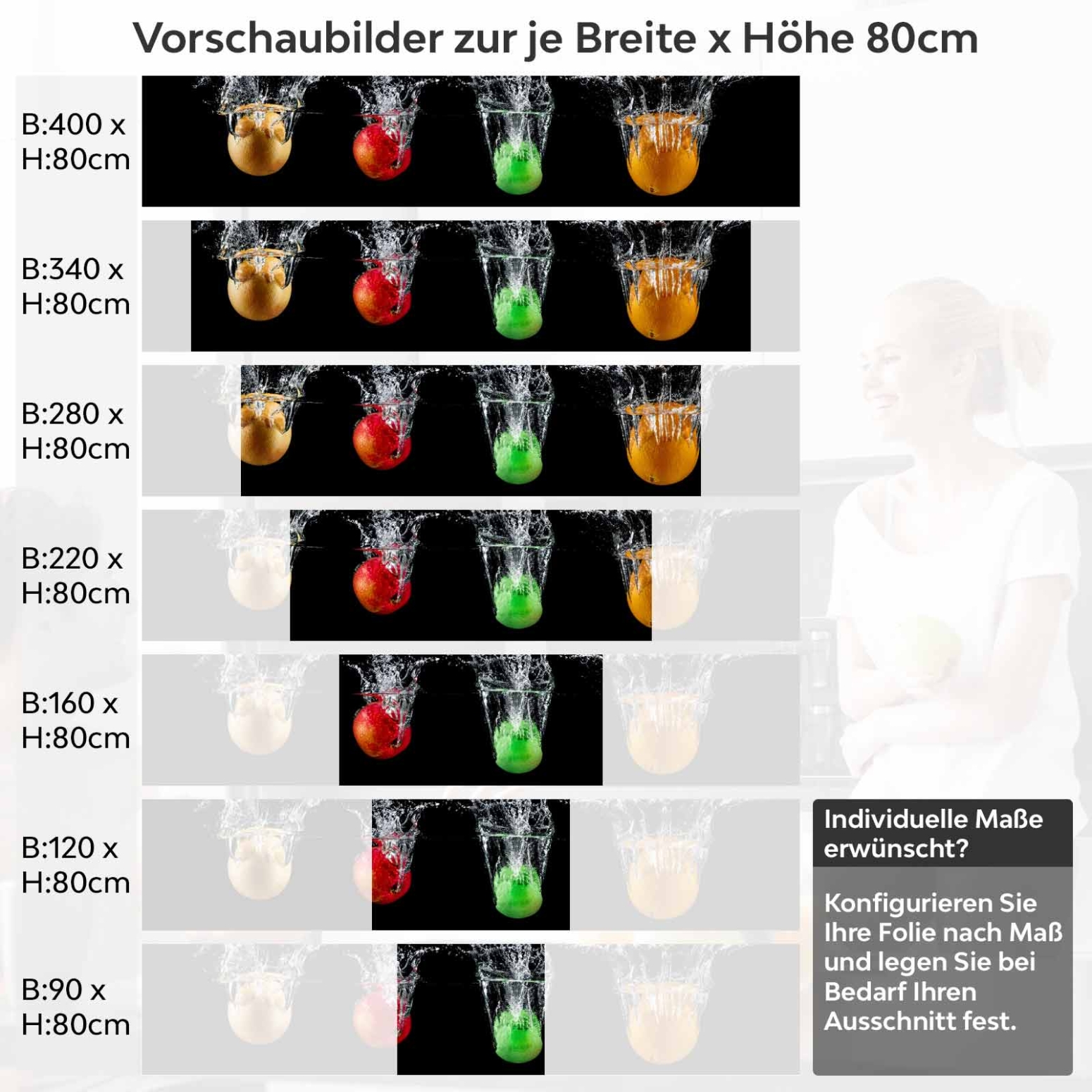 Küchenrückwand Folie bunte Äpfel Variantenauswahl Vorschaubild Höhe 80cm