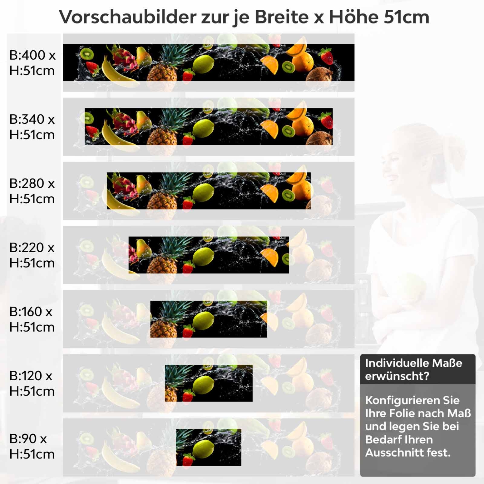 Küchenrückwand Folie tropische Früchte Variantenauswahl Vorschaubild Höhe 51cm