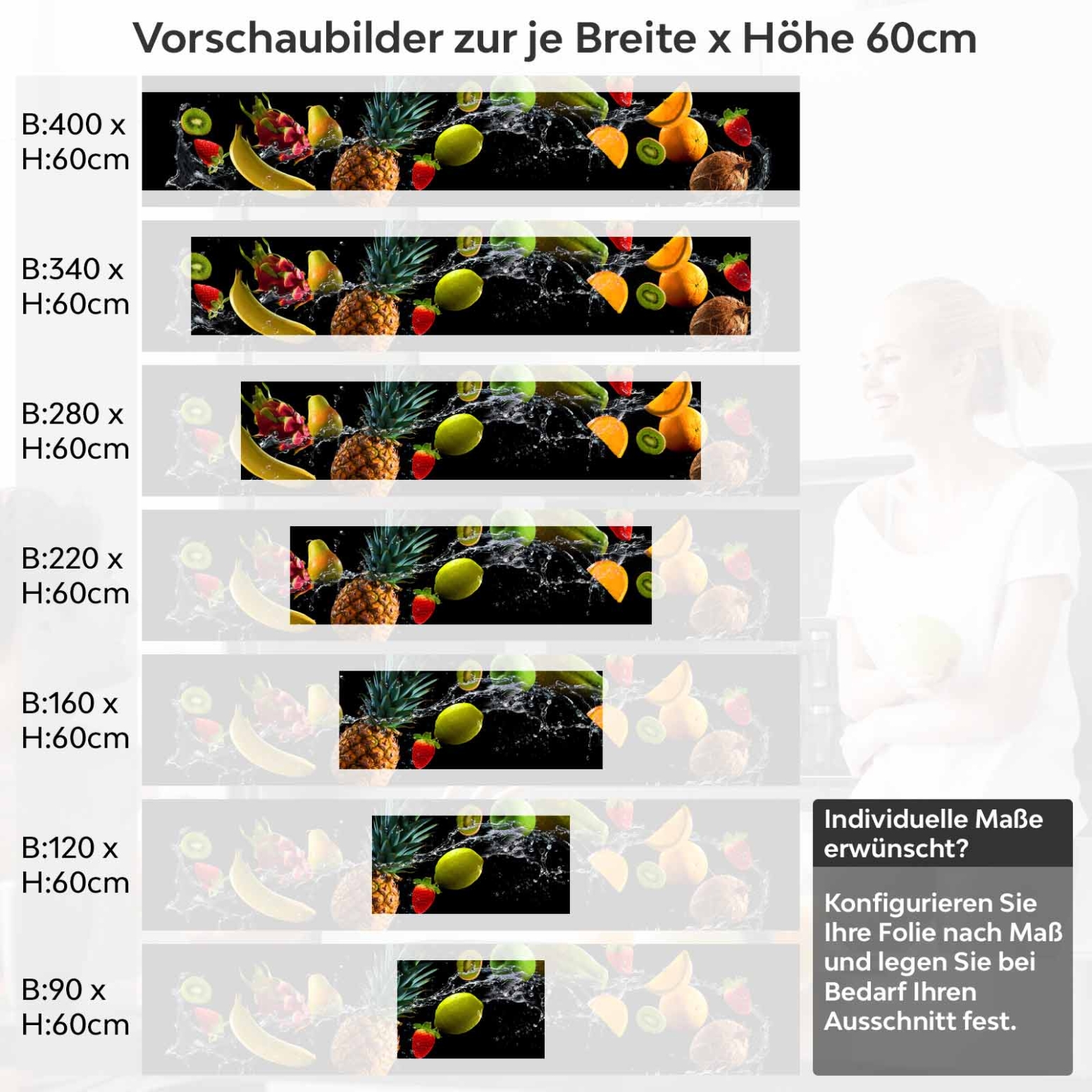 Küchenrückwand Folie tropische Früchte Variantenauswahl Vorschaubild Höhe 60cm