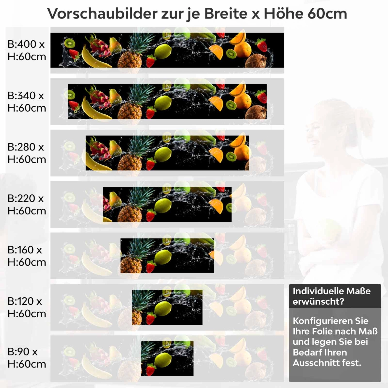 Küchenrückwand Folie tropische Früchte Variantenauswahl Vorschaubild Höhe 60cm