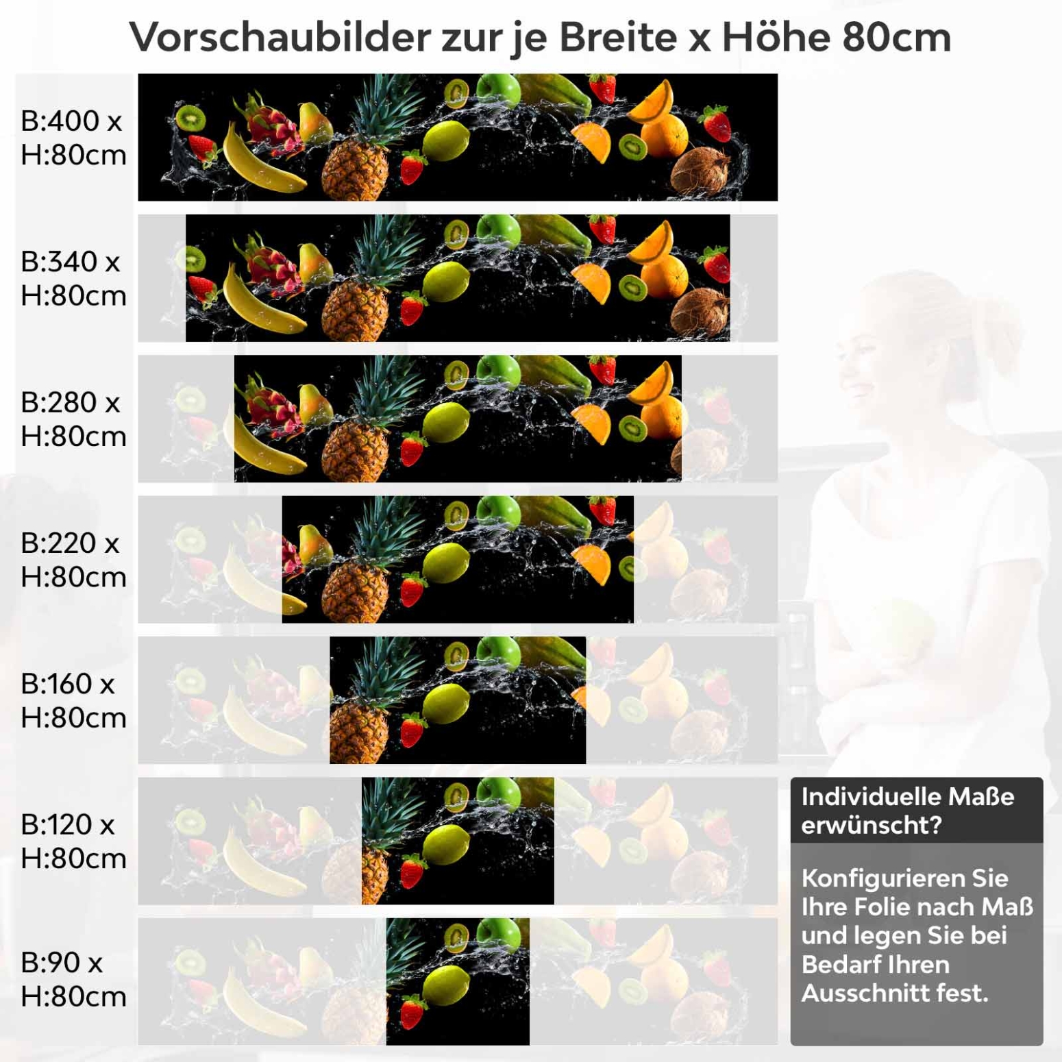 Küchenrückwand Folie tropische Früchte Variantenauswahl Vorschaubild Höhe 80cm