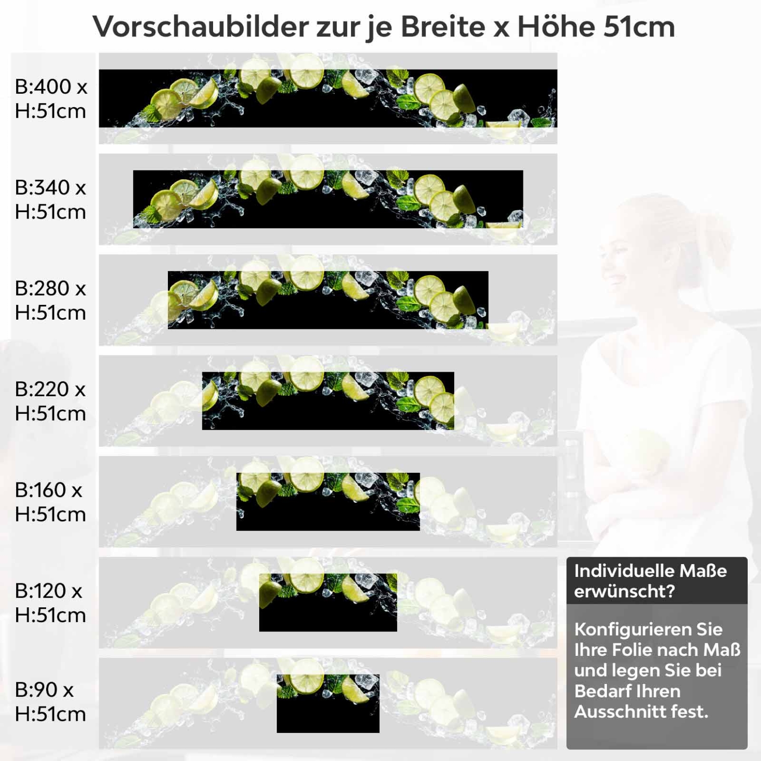 Küchenrückwand Folie Caipirinha Variantenauswahl Vorschaubild Höhe 51cm
