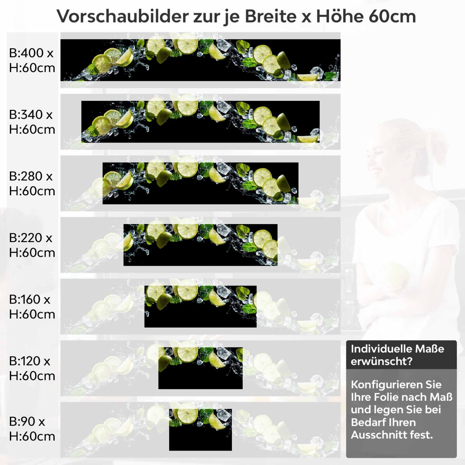 Küchenrückwand Folie Caipirinha Variantenauswahl Vorschaubild Höhe 60cm