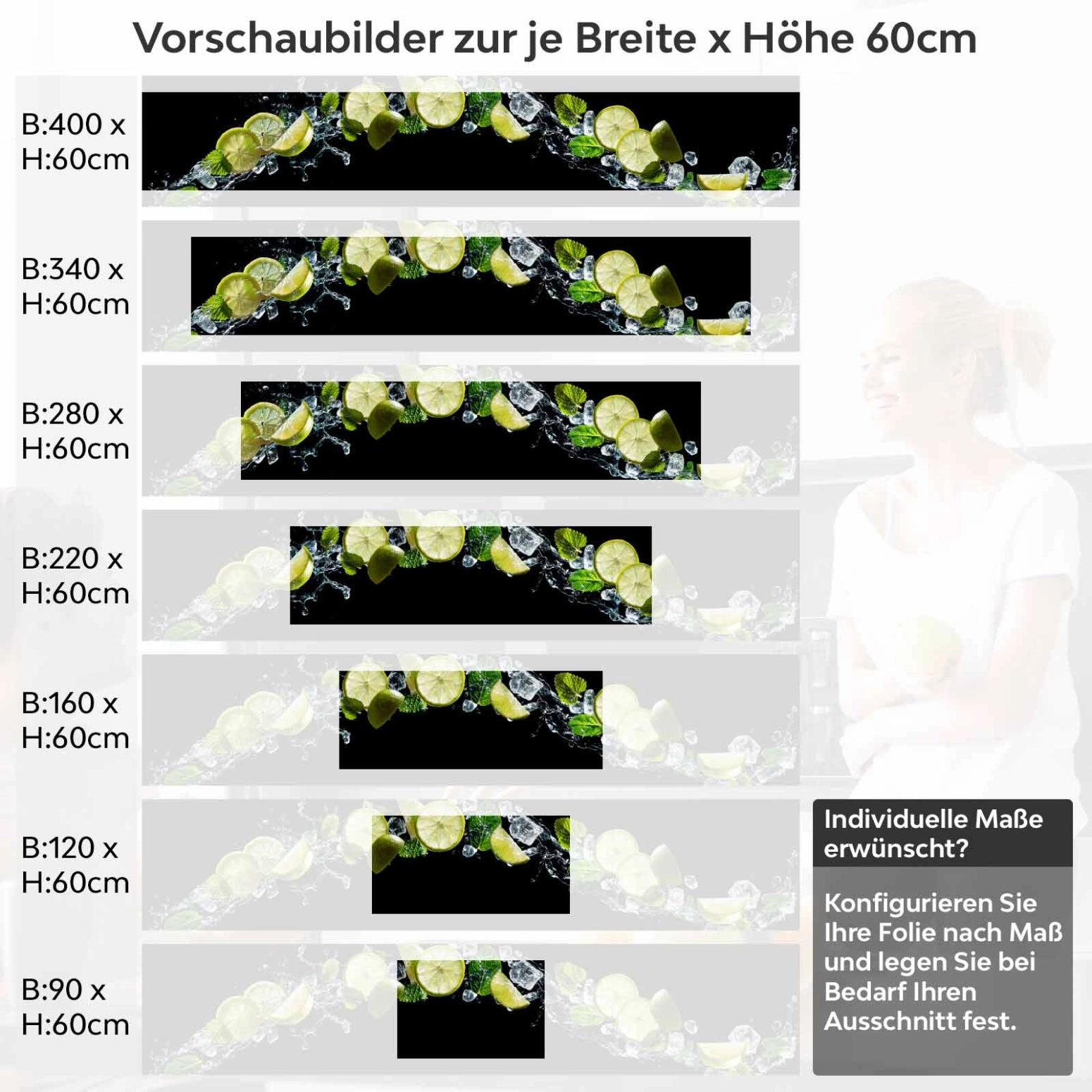 Küchenrückwand Folie Caipirinha Variantenauswahl Vorschaubild Höhe 60cm