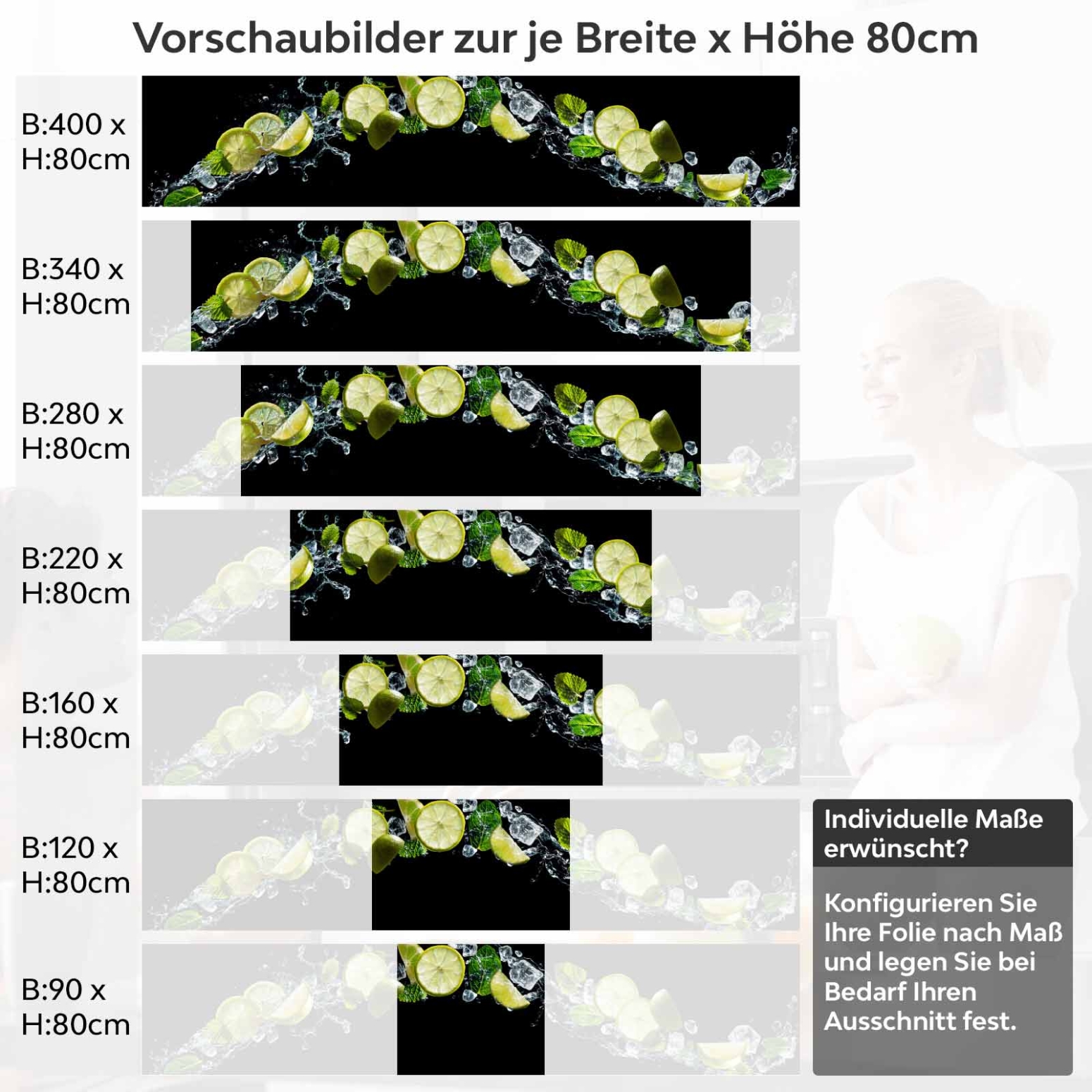 Küchenrückwand Folie Caipirinha Variantenauswahl Vorschaubild Höhe 80cm