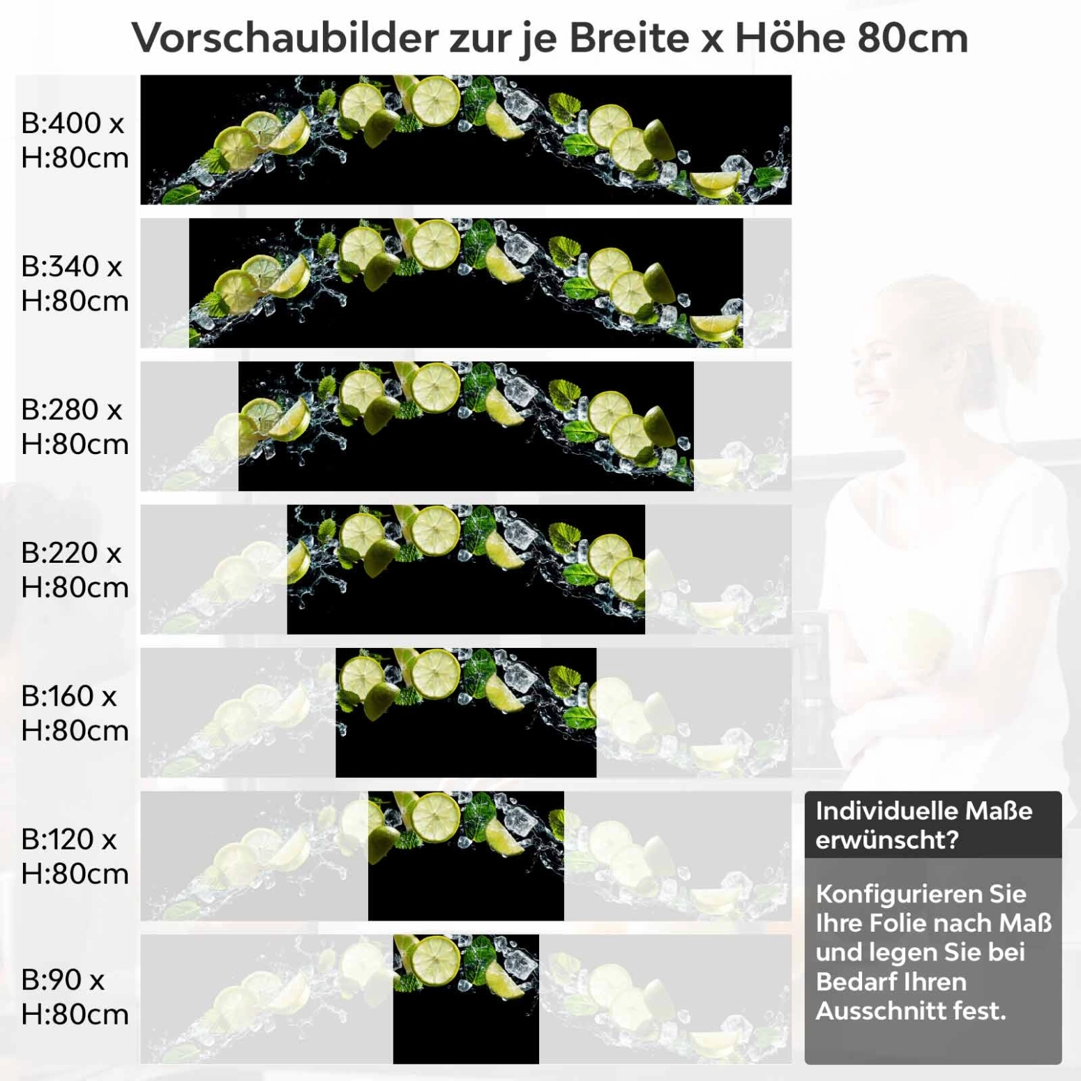 Küchenrückwand Folie Caipirinha Variantenauswahl Vorschaubild Höhe 80cm