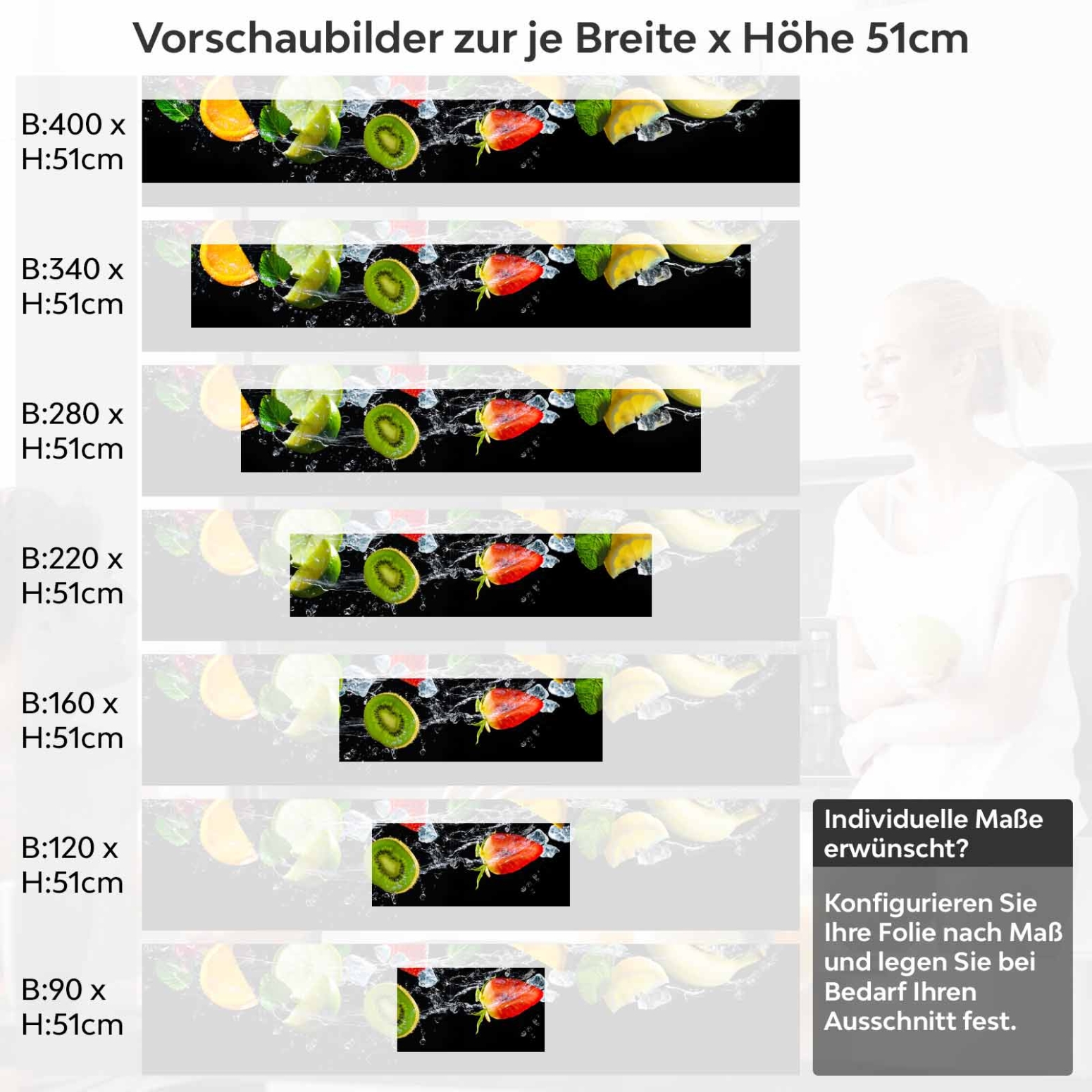 Küchenrückwand Folie erfrischende Früchte Variantenauswahl Vorschaubild Höhe 51cm