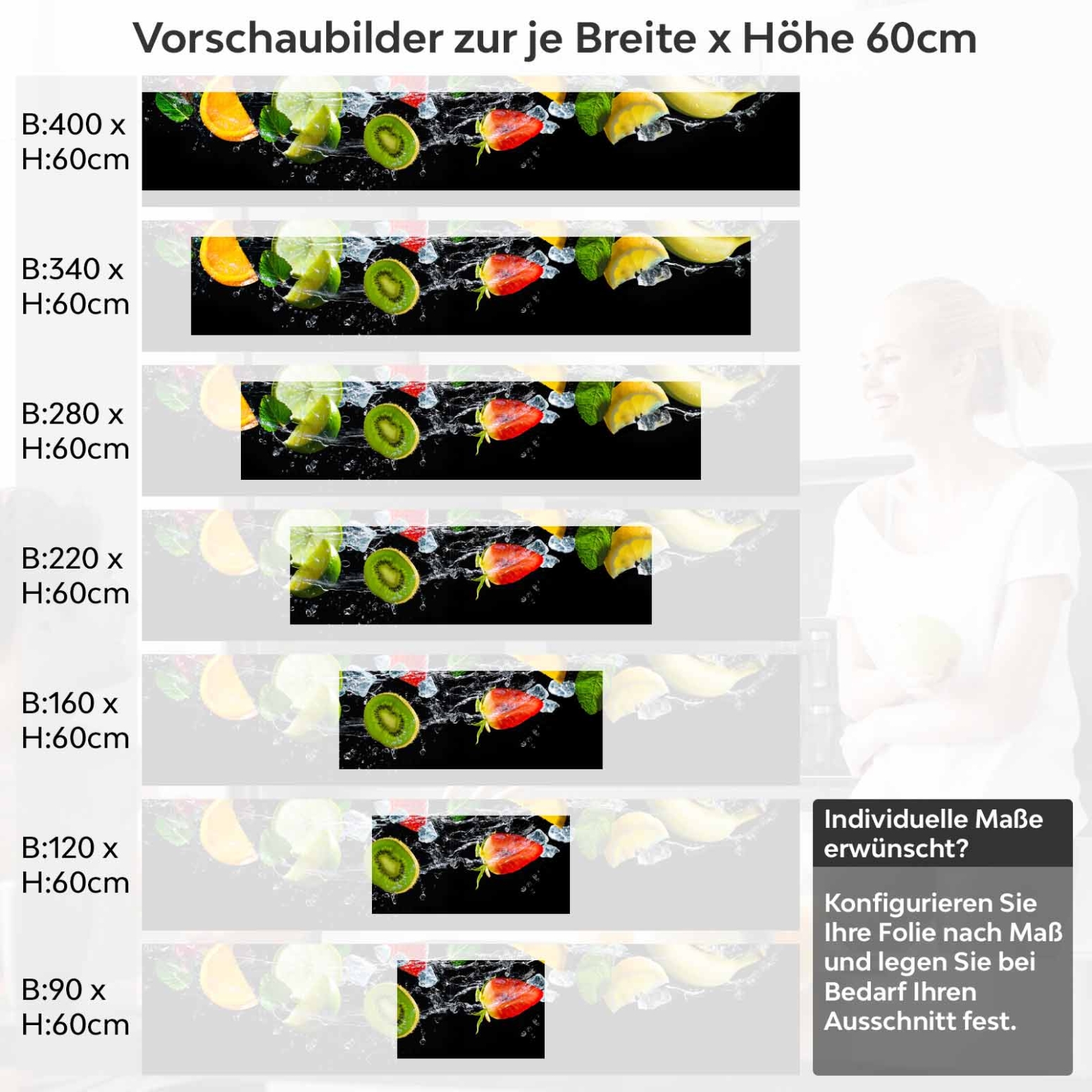 Küchenrückwand Folie erfrischende Früchte Variantenauswahl Vorschaubild Höhe 60cm