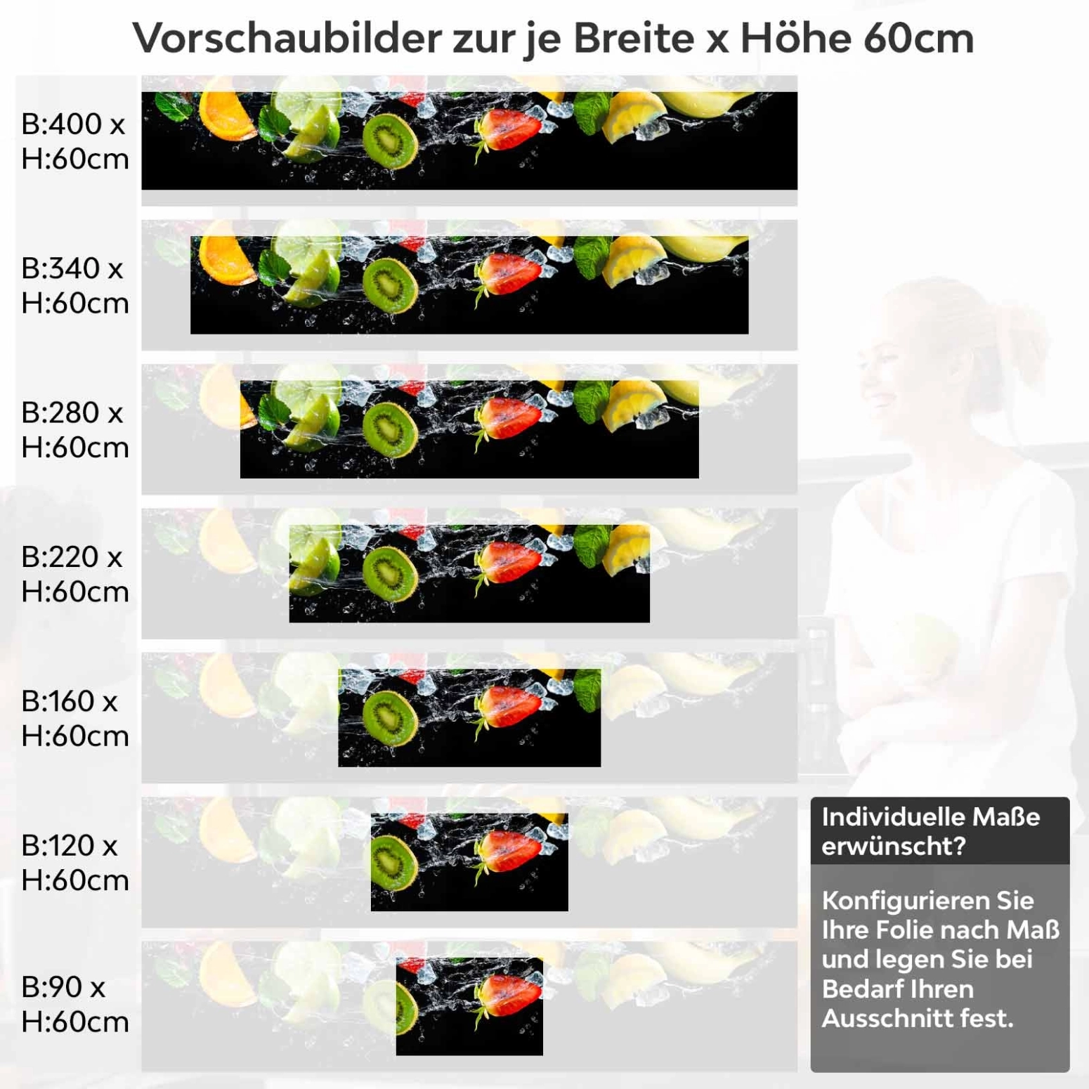 Küchenrückwand Folie erfrischende Früchte Variantenauswahl Vorschaubild Höhe 60cm
