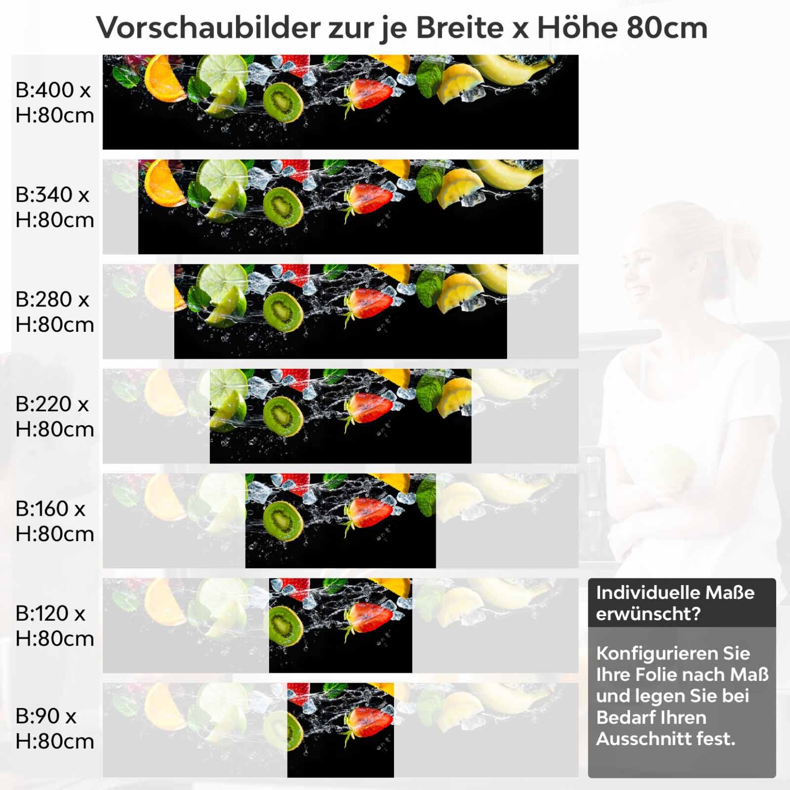 Küchenrückwand Folie erfrischende Früchte Variantenauswahl Vorschaubild Höhe 80cm