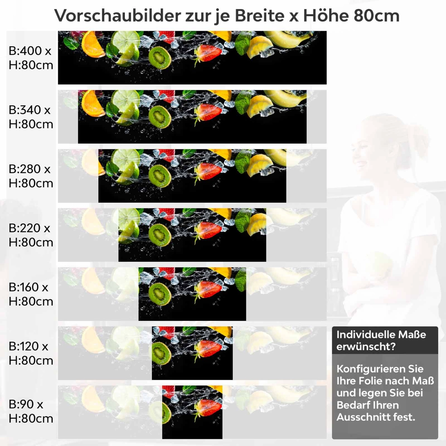 Küchenrückwand Folie erfrischende Früchte Variantenauswahl Vorschaubild Höhe 80cm