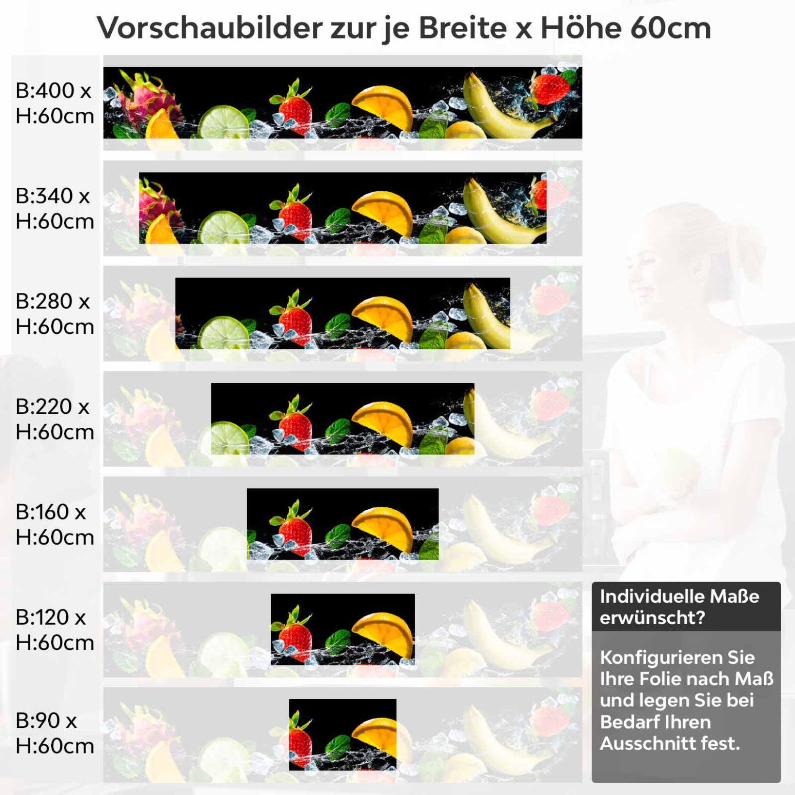 Küchenrückwand Folie Frutta Variantenauswahl Vorschaubild Höhe 60cm