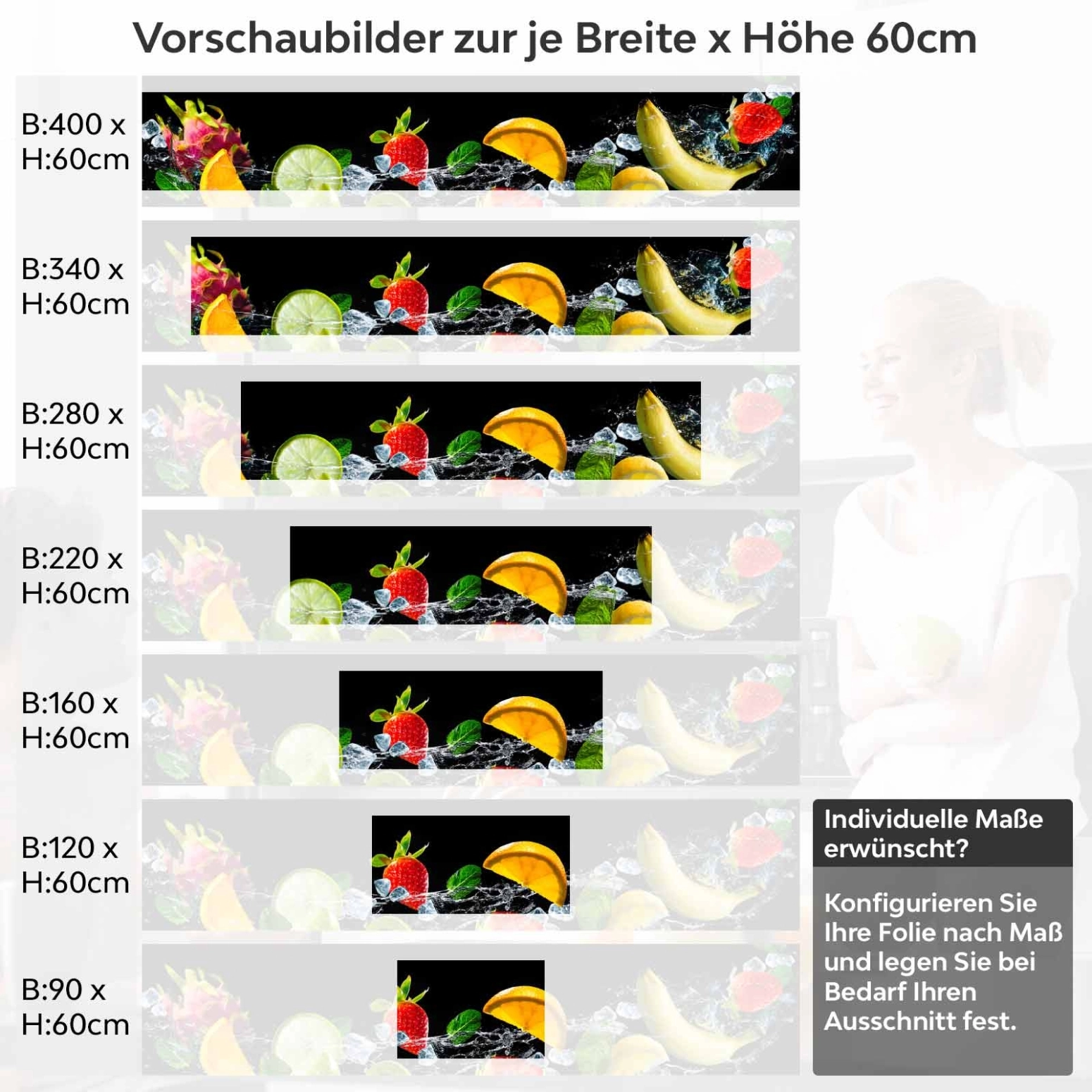 Küchenrückwand Folie Frutta Variantenauswahl Vorschaubild Höhe 60cm