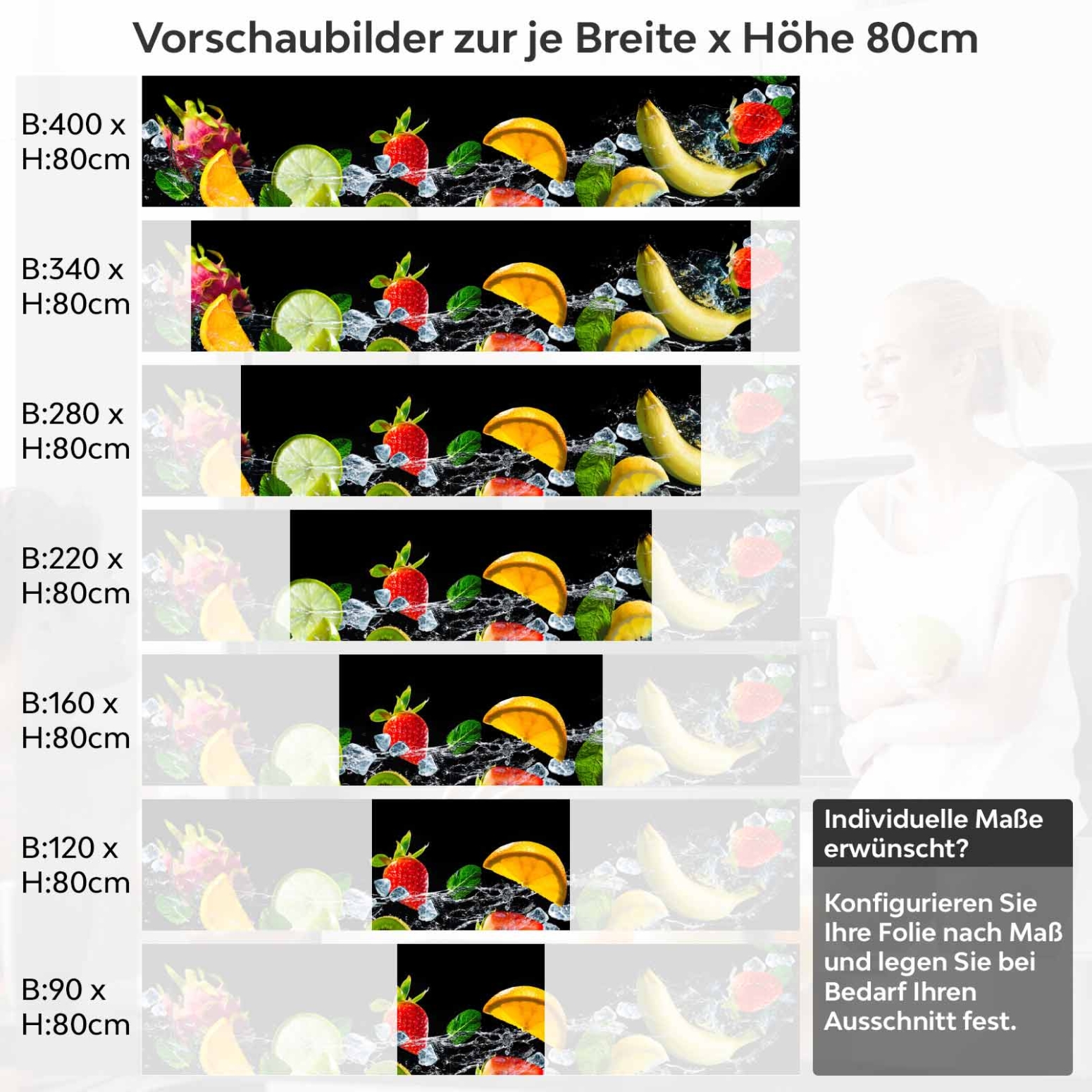 Küchenrückwand Folie Frutta Variantenauswahl Vorschaubild Höhe 80cm