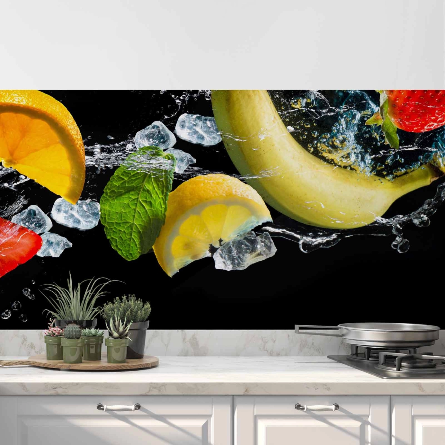 Küchenrückwand Folie Früchte mit Eiswürfel