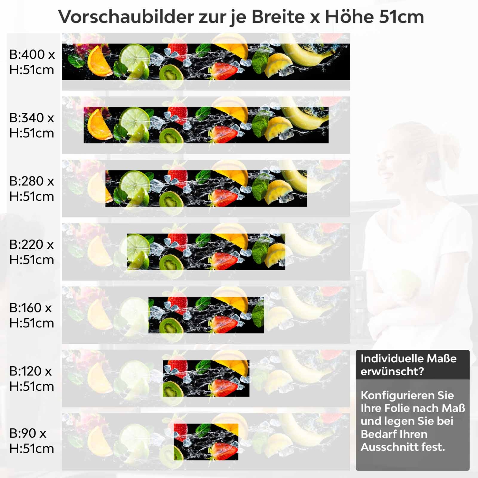 Küchenrückwand Folie Früchte mit Eiswürfel Variantenauswahl Vorschaubild Höhe 51cm