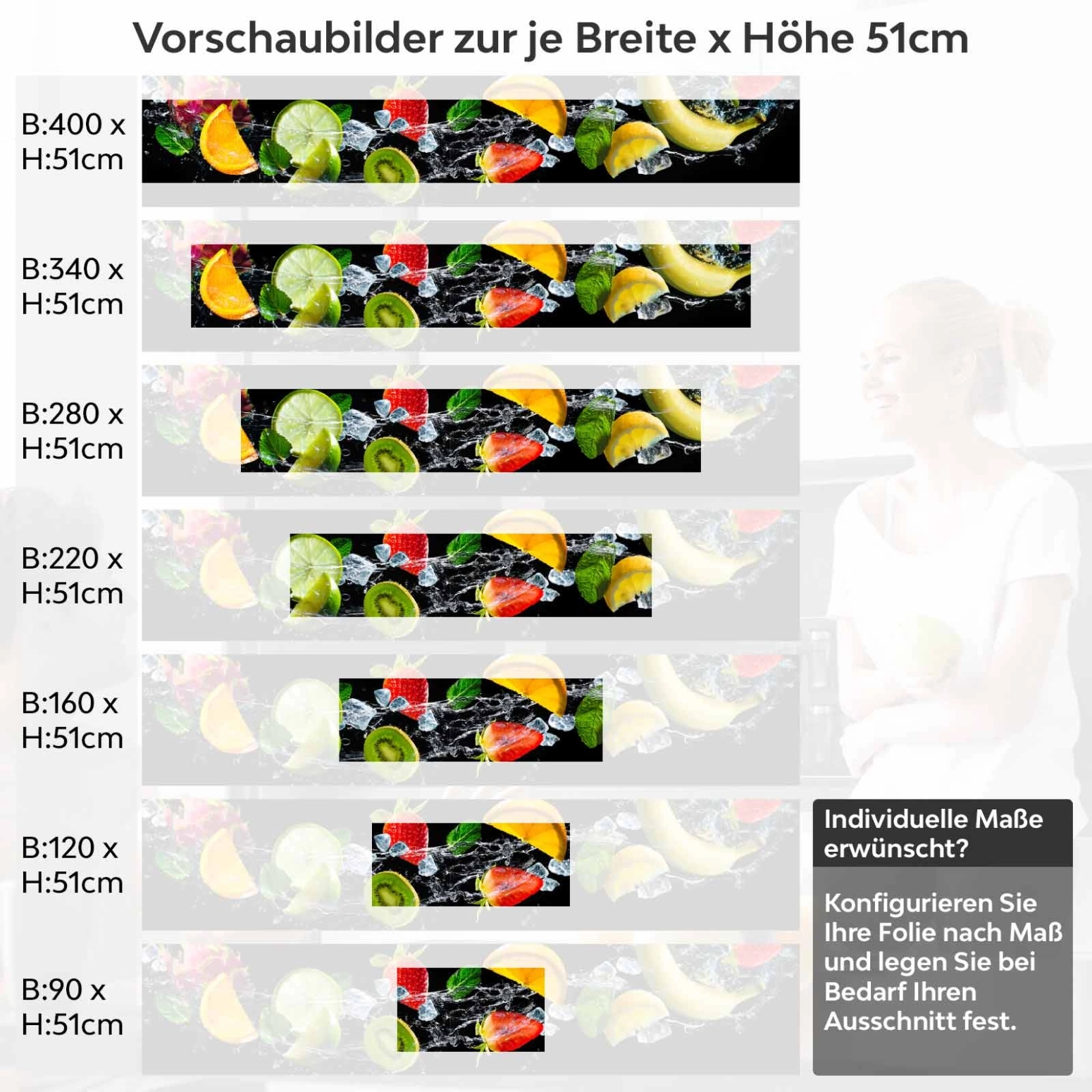 Küchenrückwand Folie Früchte mit Eiswürfel Variantenauswahl Vorschaubild Höhe 51cm