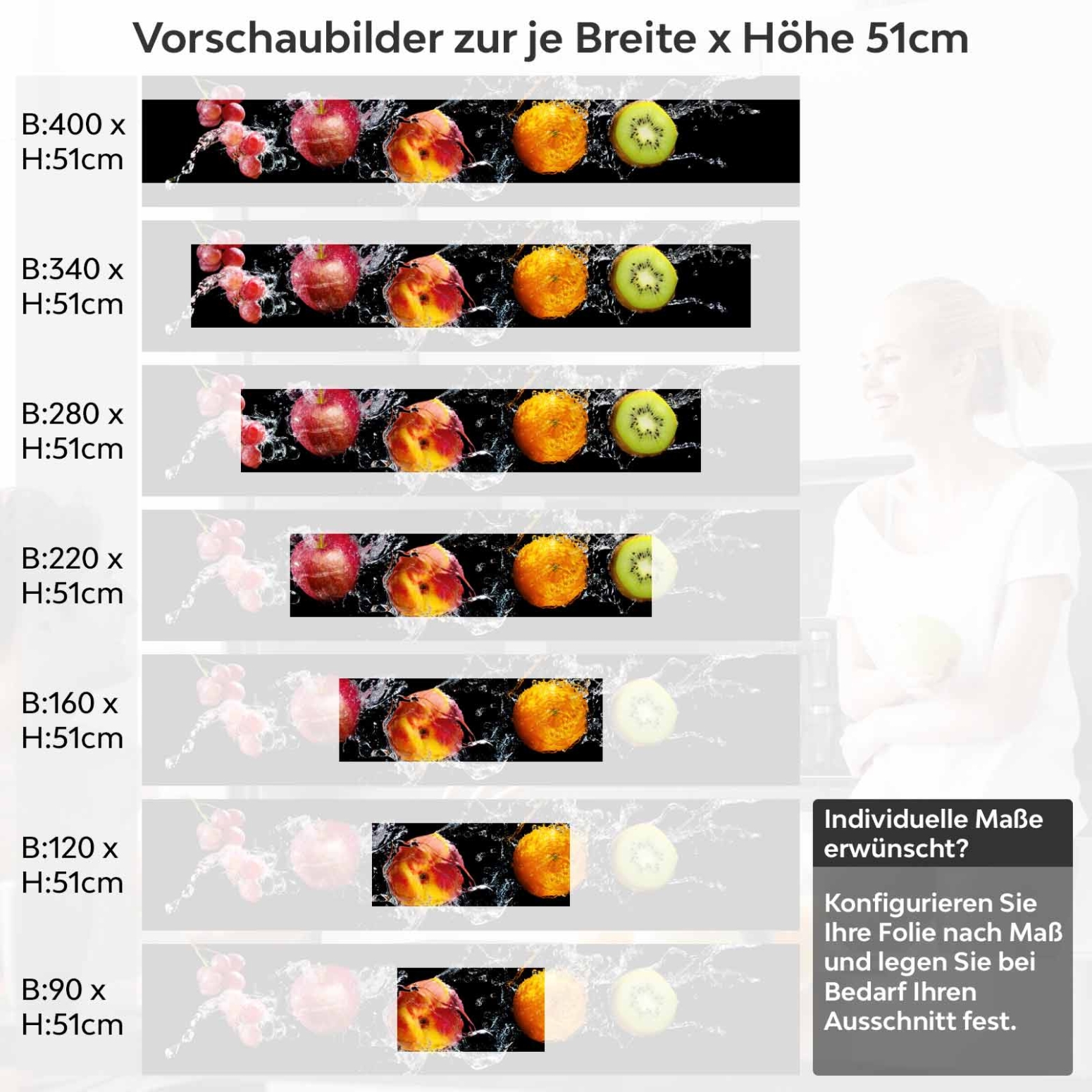 Küchenrückwand Folie Elmas Variantenauswahl Vorschaubild Höhe 51cm