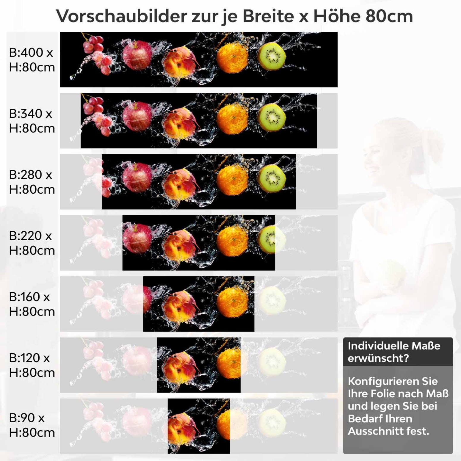 Küchenrückwand Folie Elmas Variantenauswahl Vorschaubild Höhe 80cm