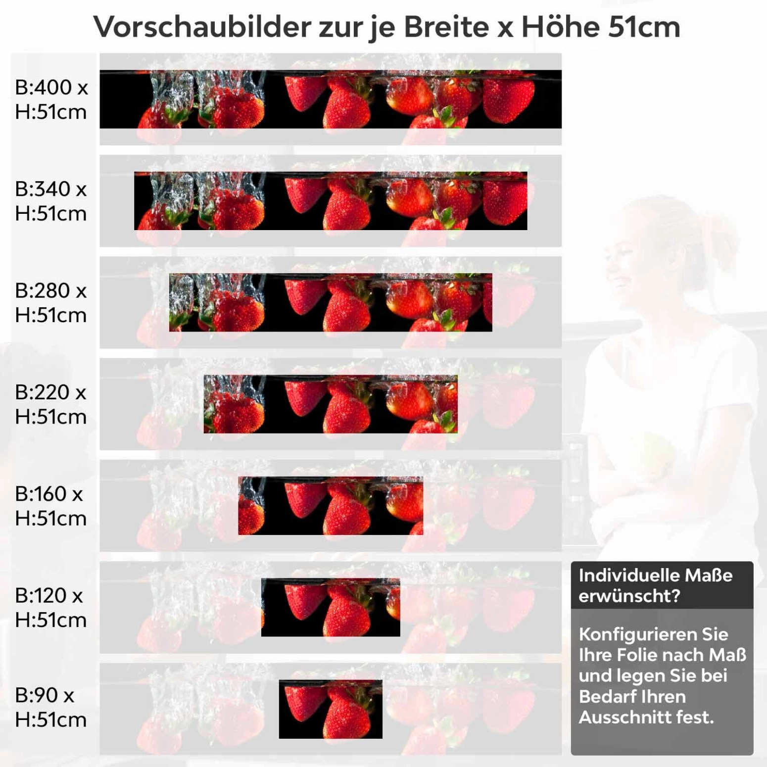 Küchenrückwand Folie frische Erdbeeren Variantenauswahl Vorschaubild Höhe 51cm