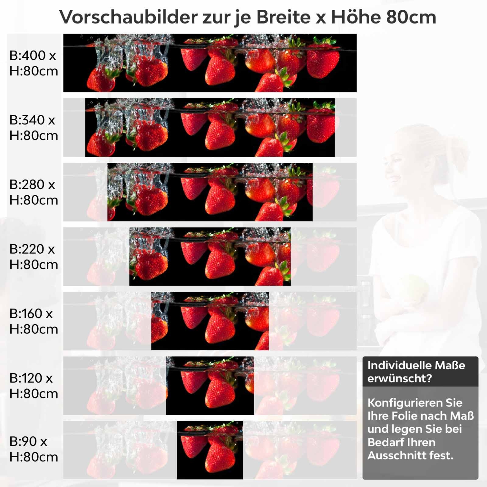 Küchenrückwand Folie frische Erdbeeren Variantenauswahl Vorschaubild Höhe 80cm