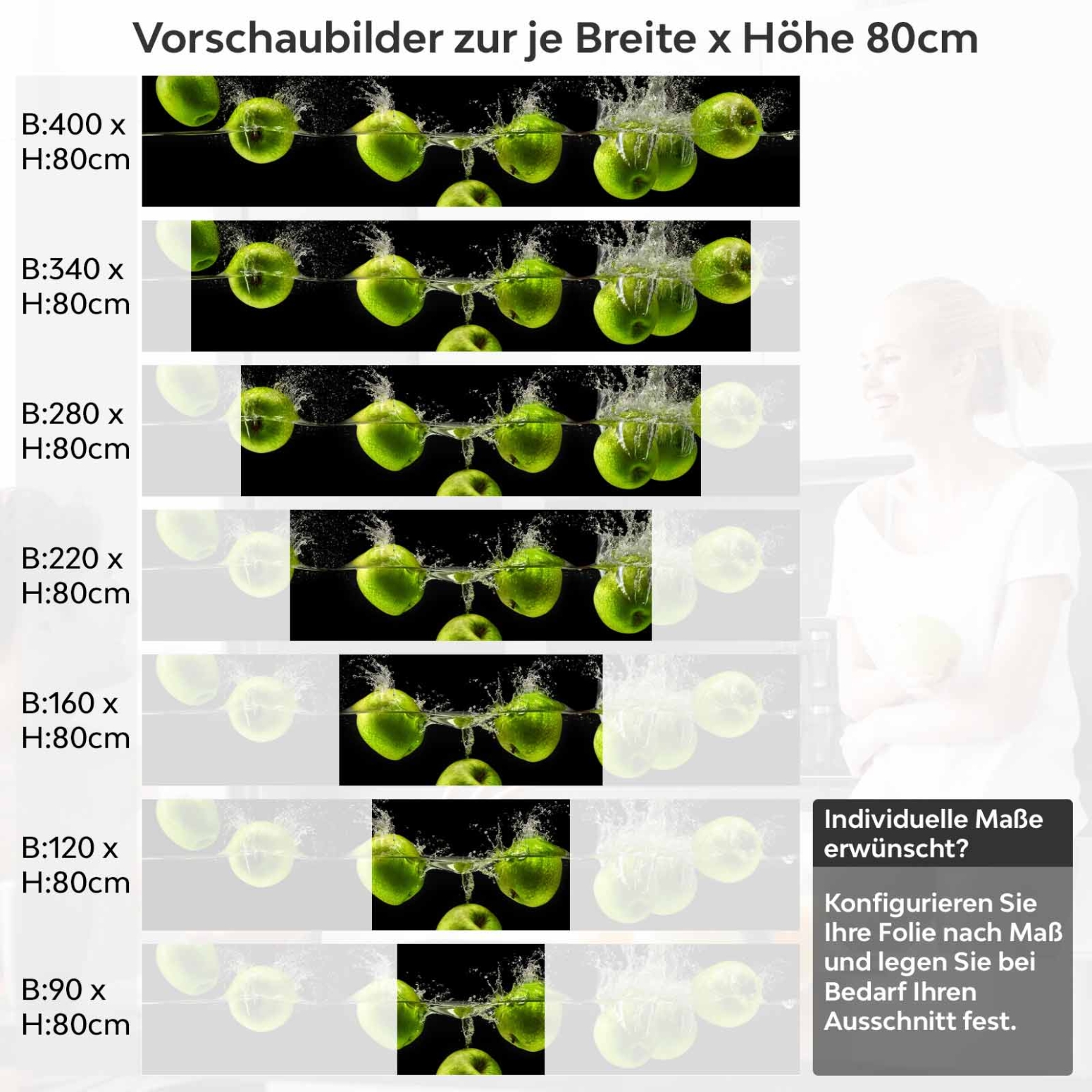 Küchenrückwand Folie grüne Äpfel Variantenauswahl Vorschaubild Höhe 80cm