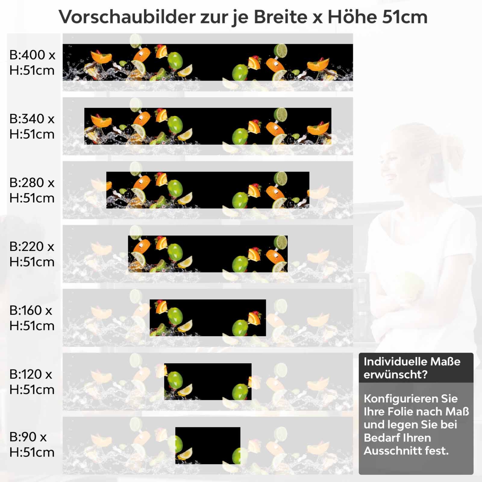 Küchenrückwand Folie tropische Früchte Variantenauswahl Vorschaubild Höhe 51cm
