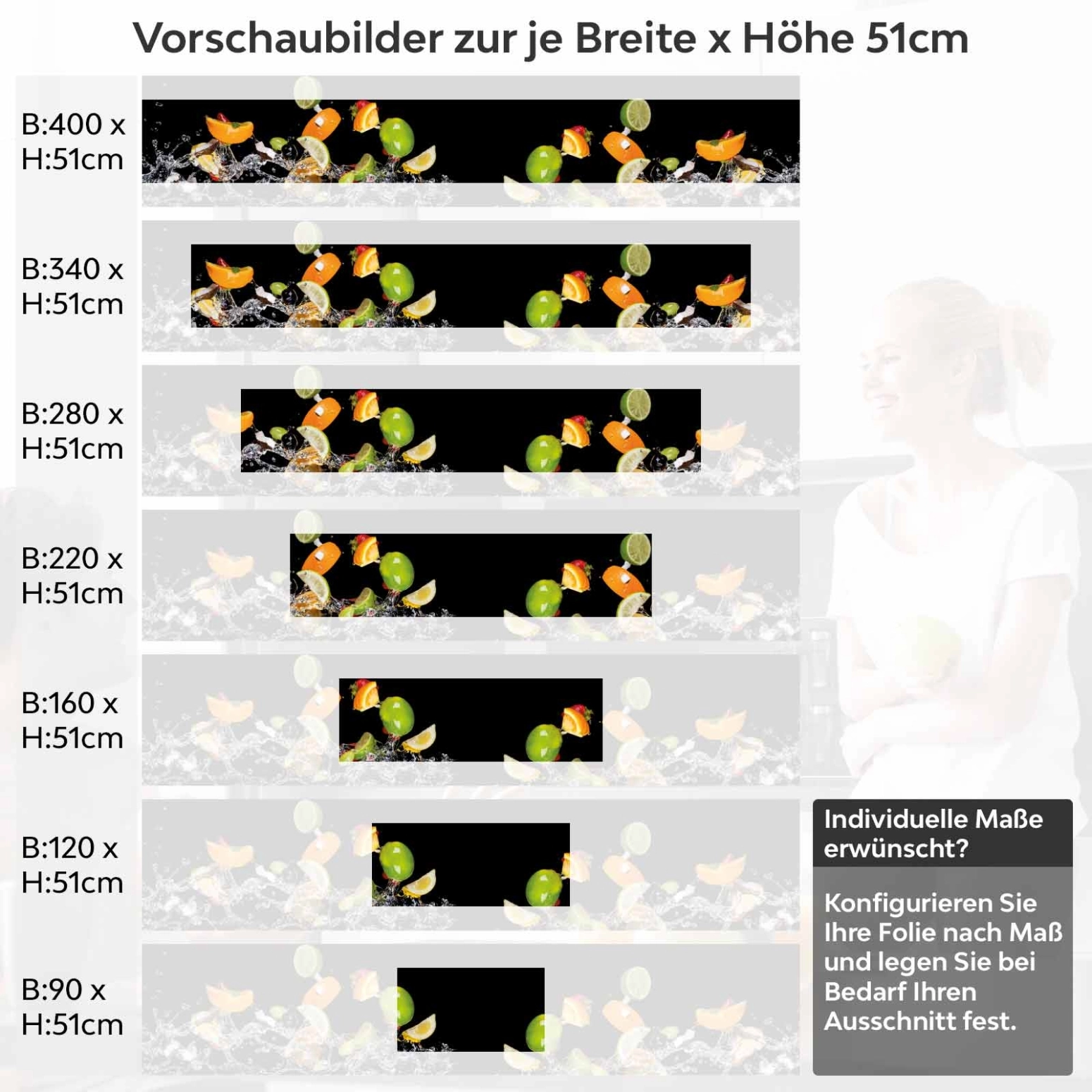 Küchenrückwand Folie tropische Früchte Variantenauswahl Vorschaubild Höhe 51cm