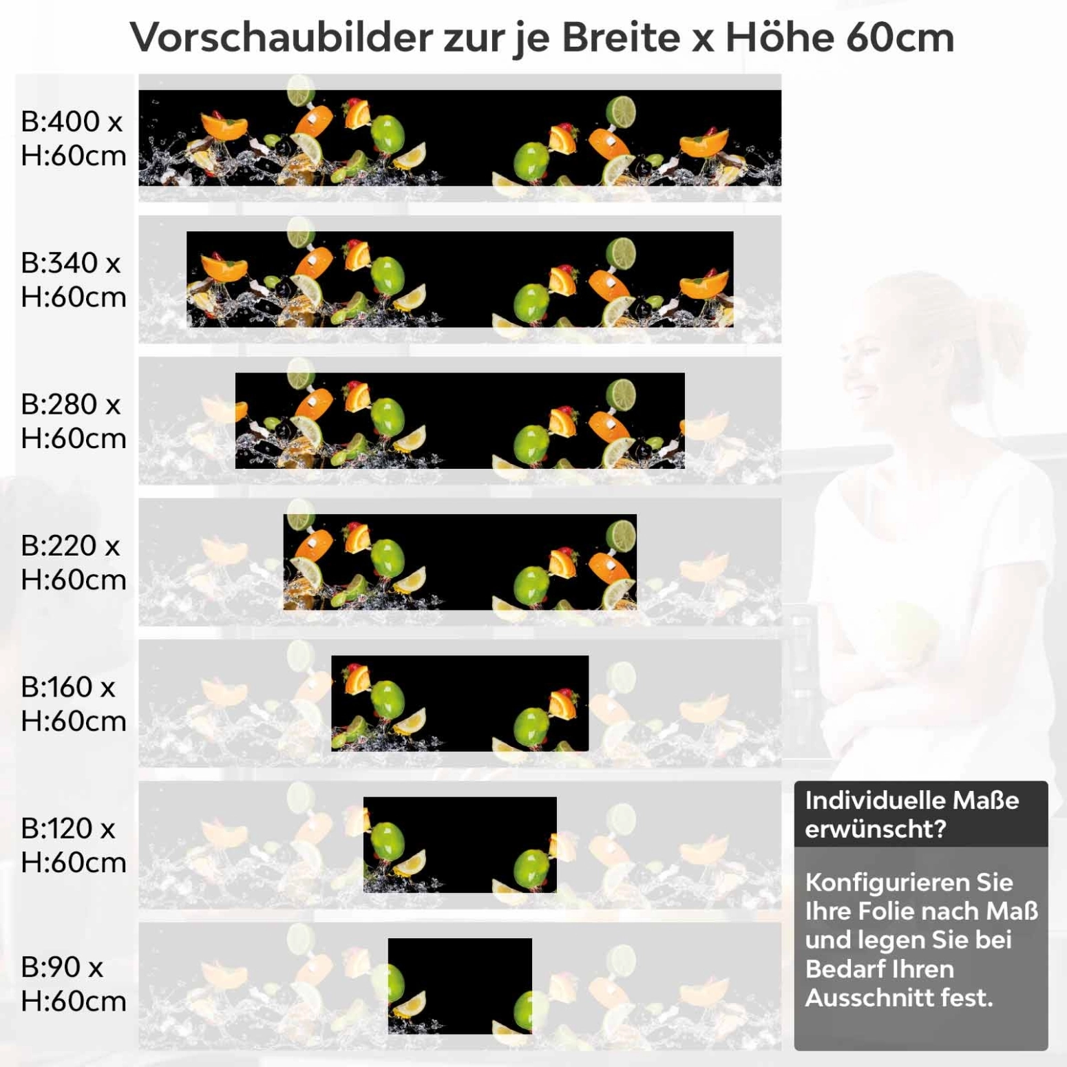 Küchenrückwand Folie tropische Früchte Variantenauswahl Vorschaubild Höhe 60cm