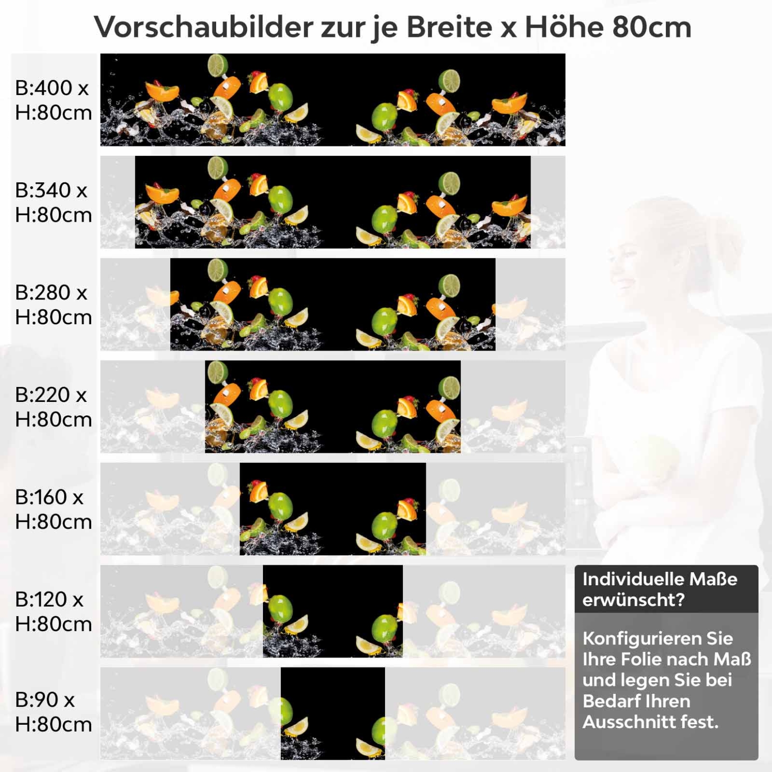 Küchenrückwand Folie tropische Früchte Variantenauswahl Vorschaubild Höhe 80cm