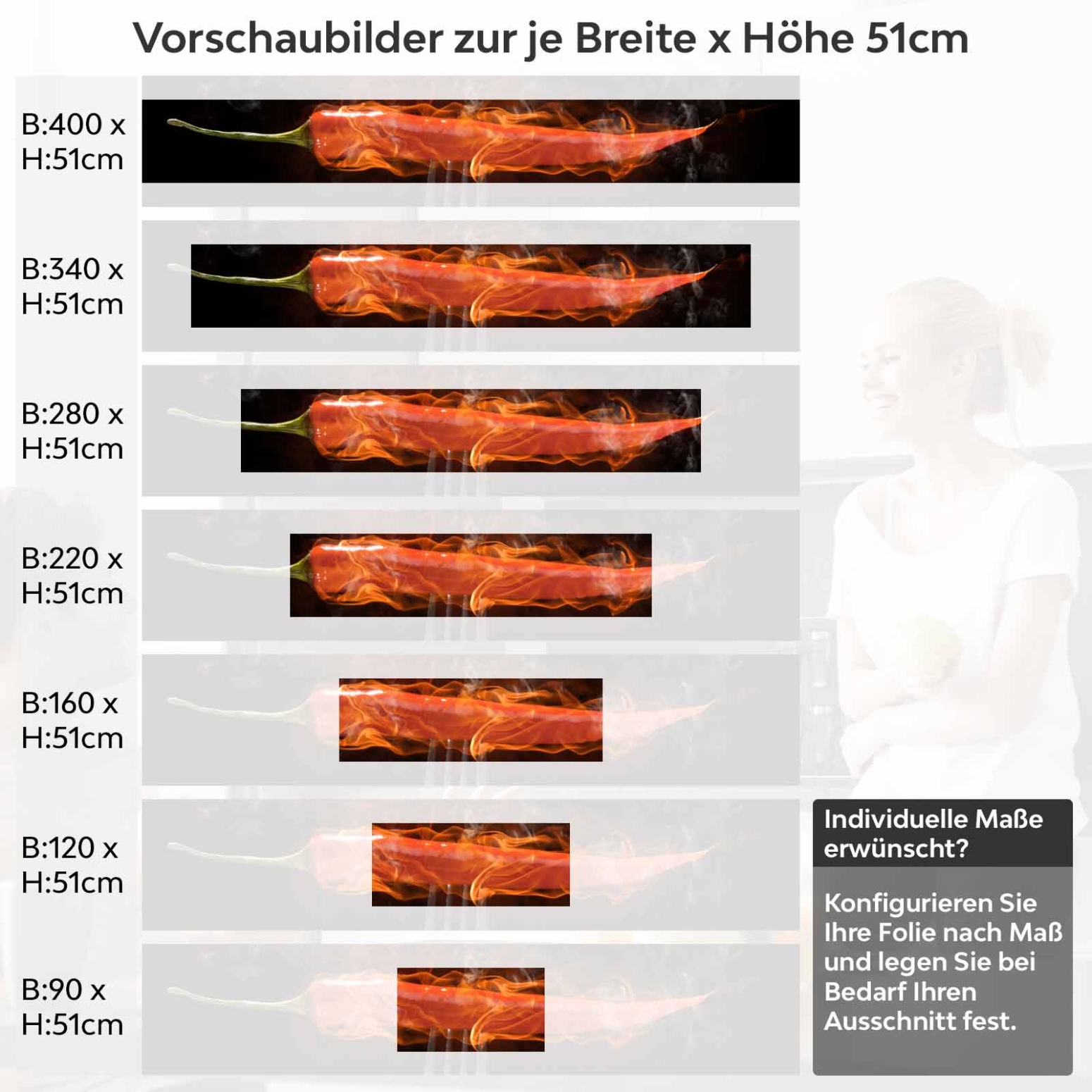 Küchenrückwand Folie Chilischote Variantenauswahl Vorschaubild Höhe 51cm